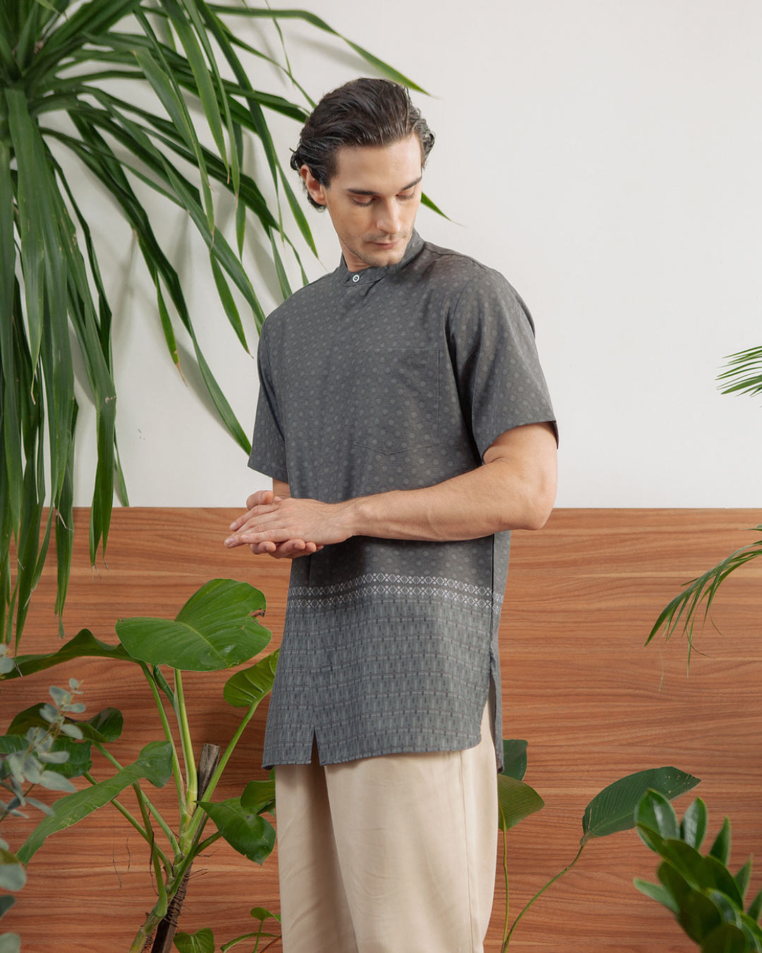 Delisha Shirt Man  (Charcoal,Khaki)