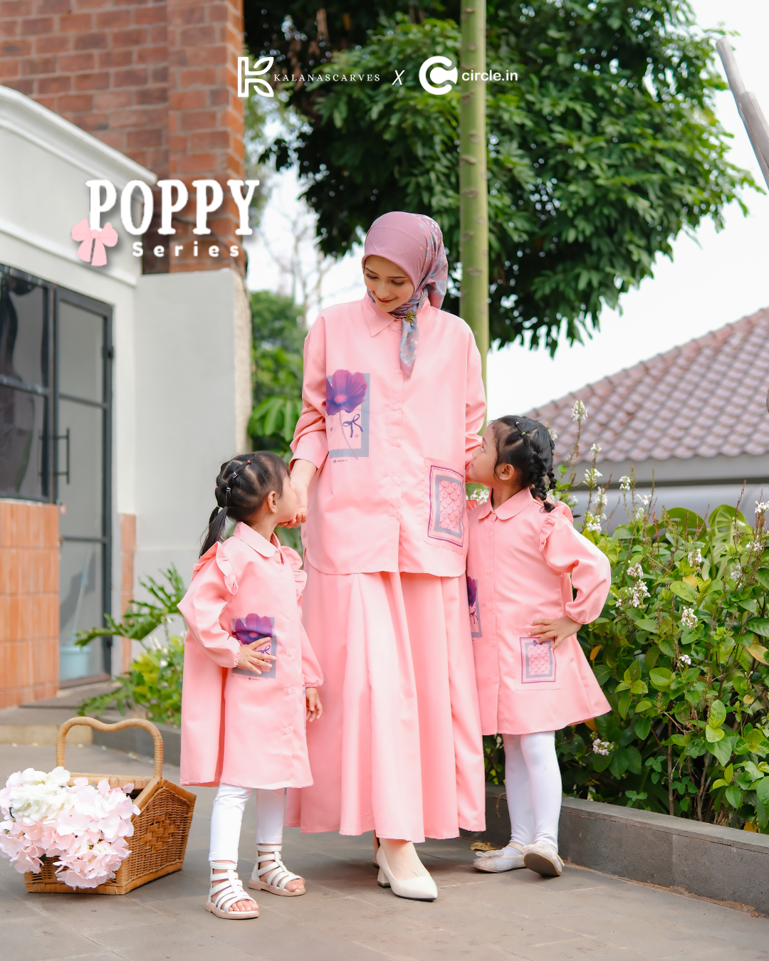 Kalana Scarves x Circle In Poppy One Set Pink Coral