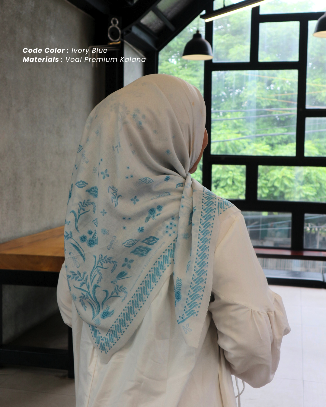 Teduh Series Signature Scarf - Ivory Blue
