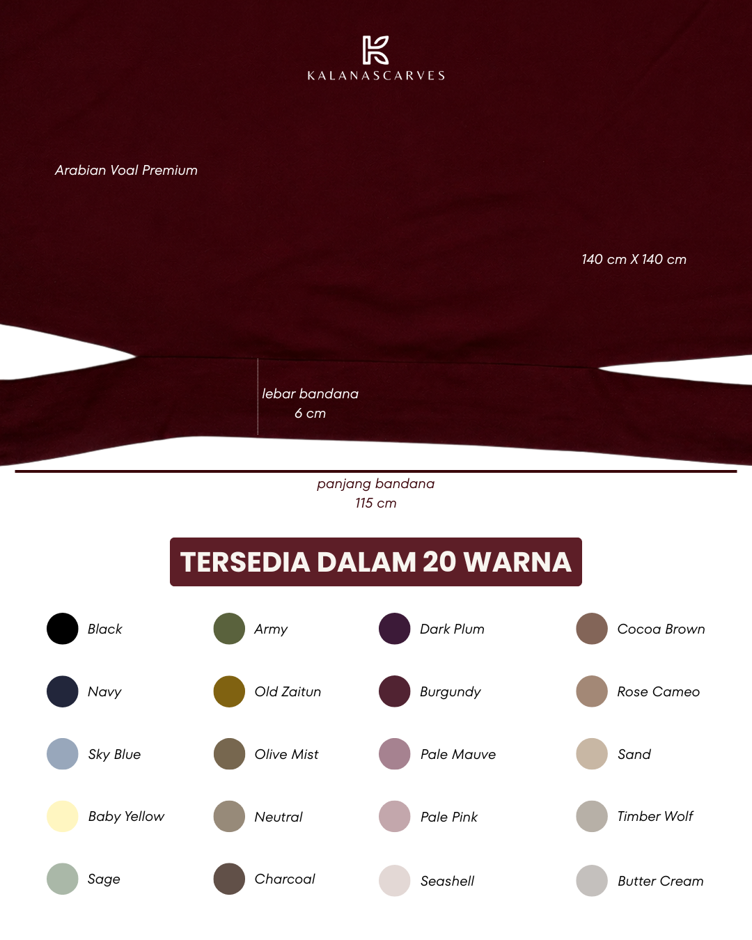 Kalana Scarves Aamma Bandana Scarf Syar'i Khiban | Arabian Voal Premium