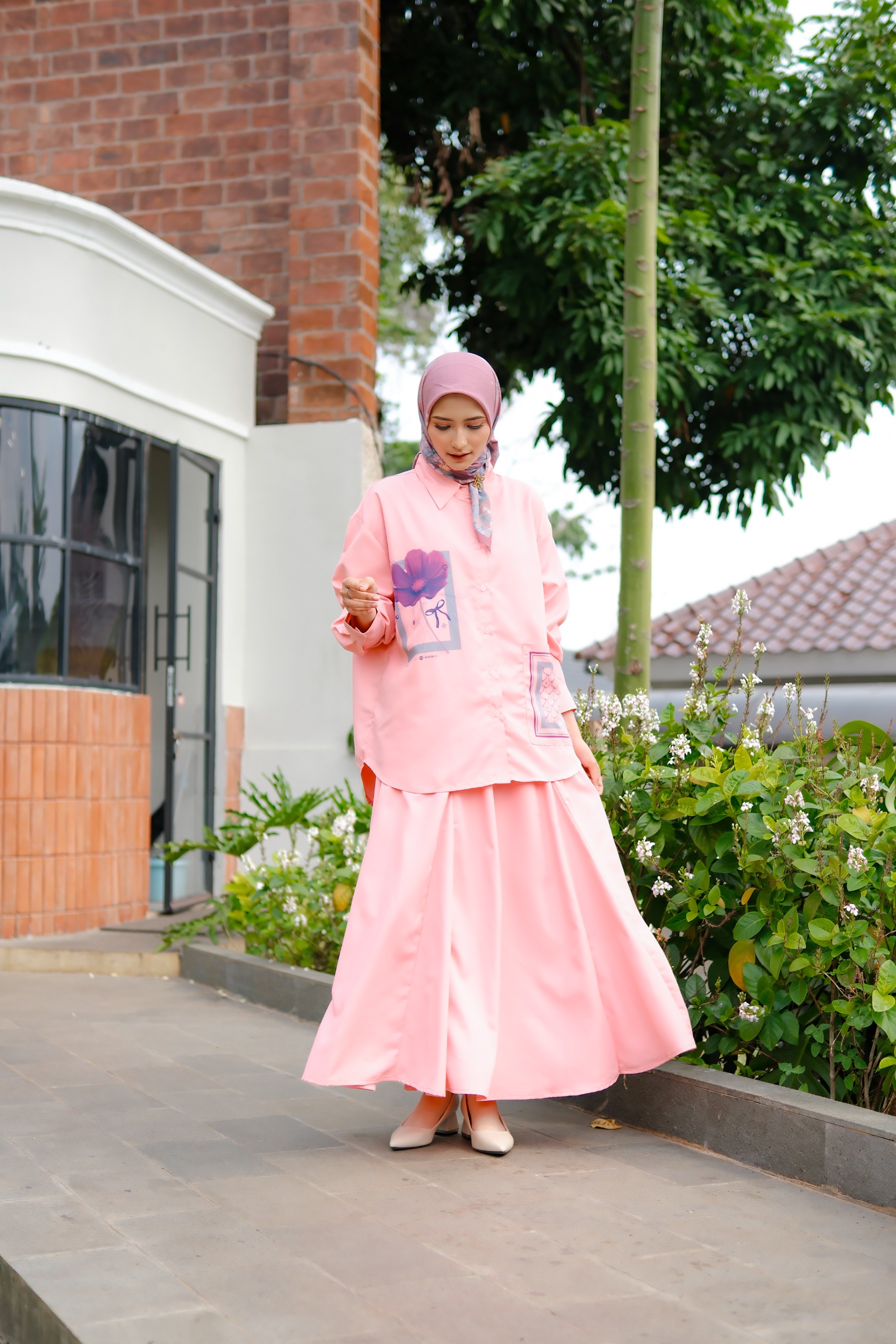 Kalana Scarves x Circle In Poppy One Set Pink Coral
