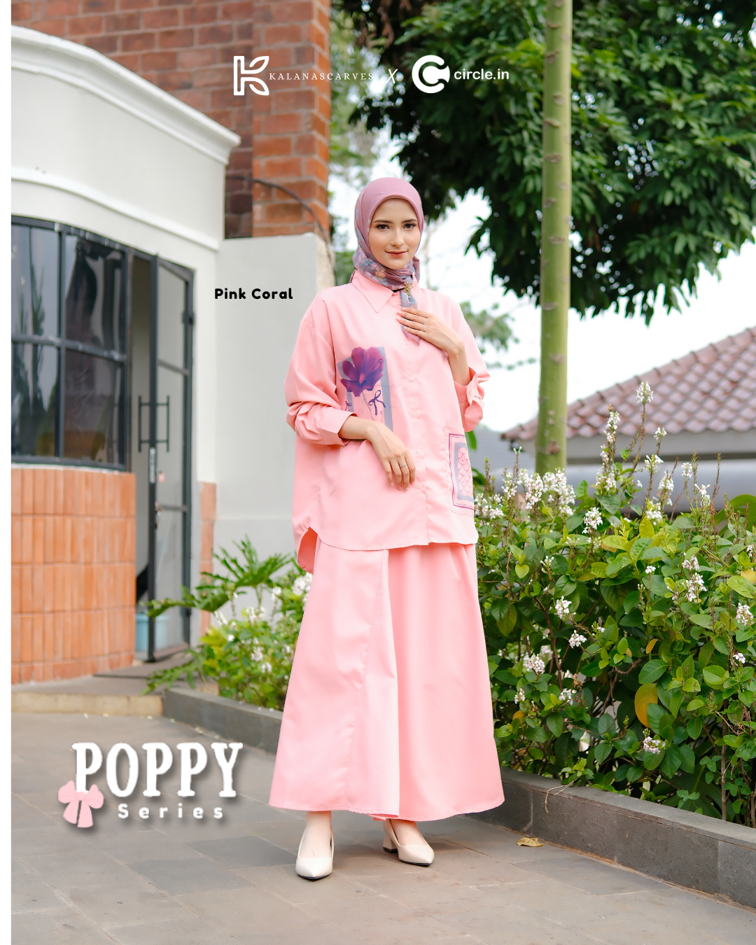 Kalana Scarves x Circle In Poppy One Set Pink Coral
