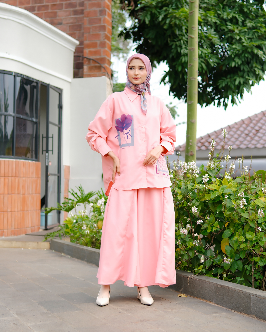 Kalana Scarves x Circle In Poppy One Set Pink Coral