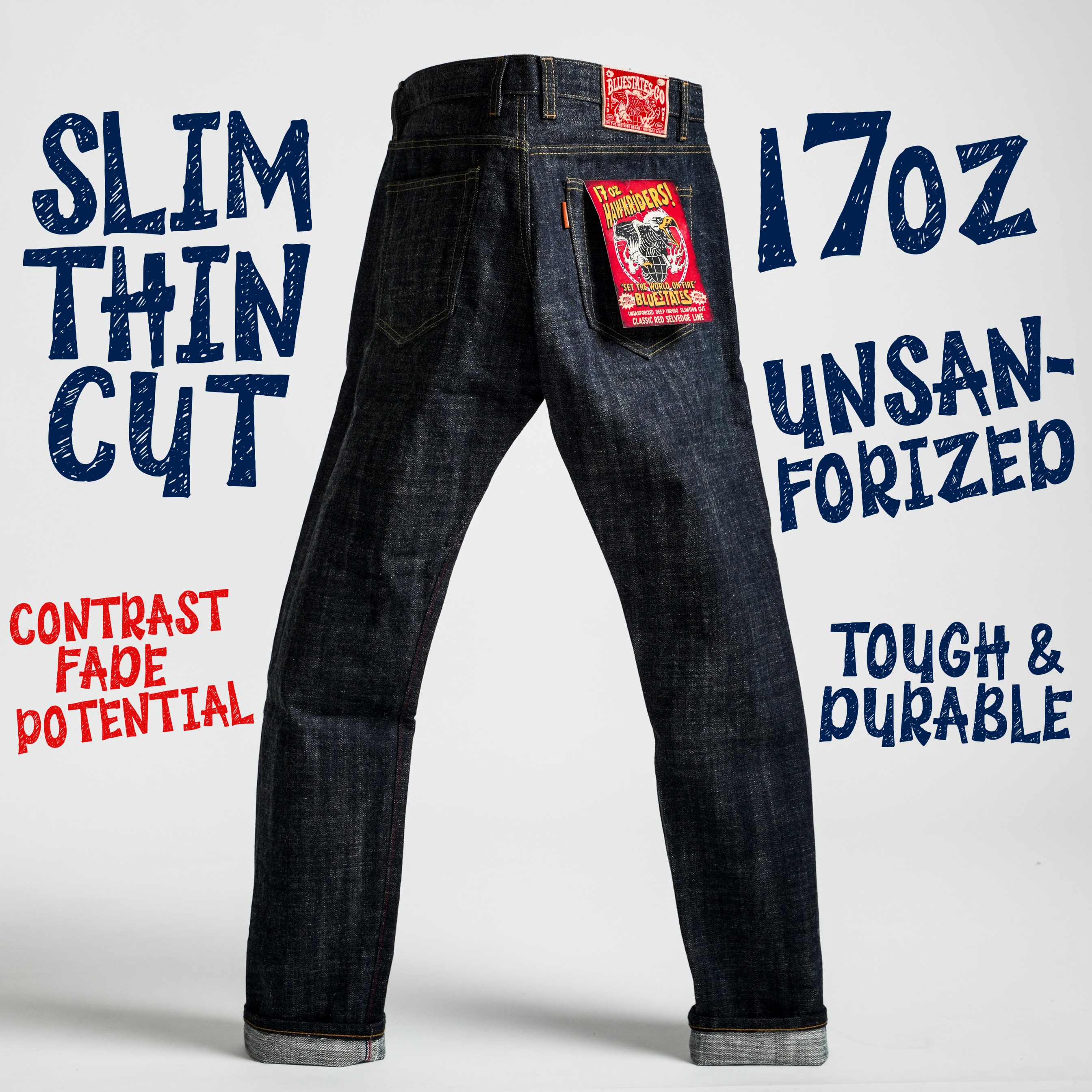 HAWK RIDERS - Raw Denim Selvedge 17 oz Deep indigo Unsanforized ...