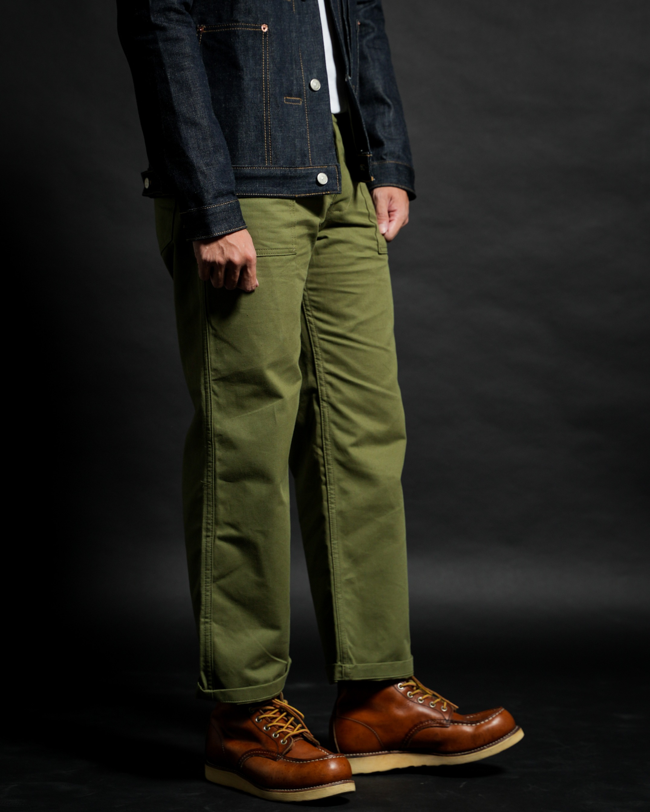 Vintage Military Fatigue Pants Olive Green Regular Fit