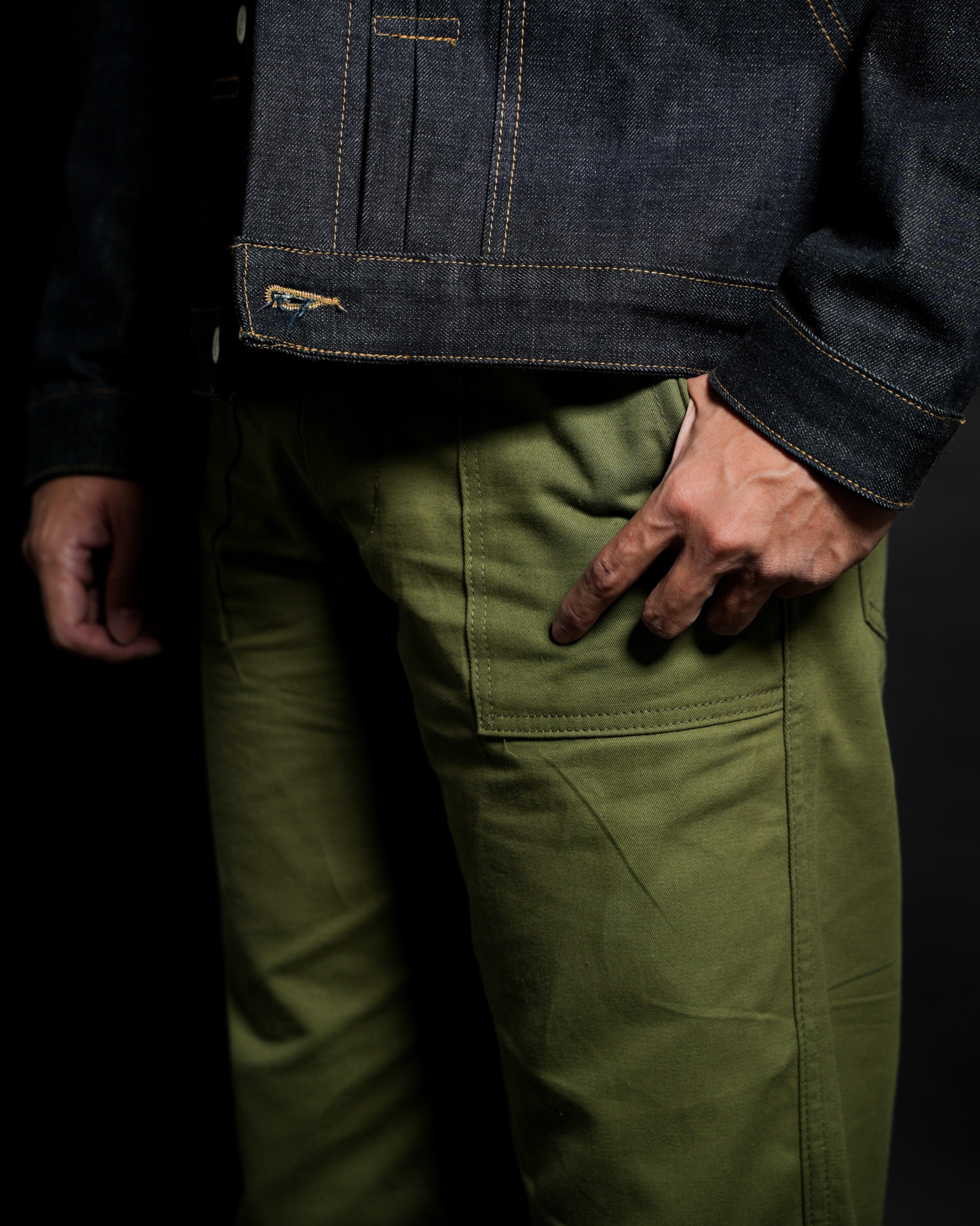 Vintage Military Fatigue Pants Olive Green Regular Fit