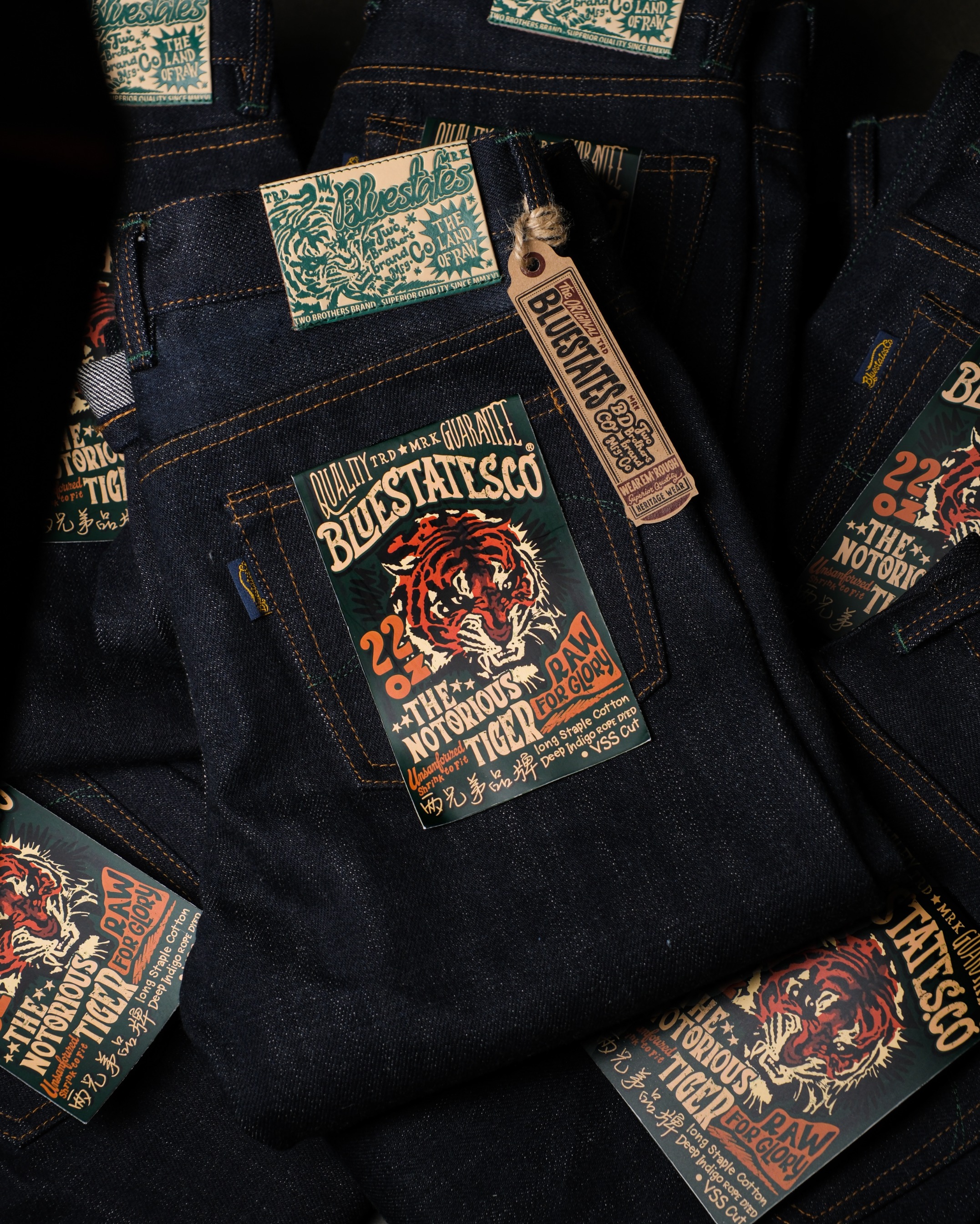 Bluestates 22oz Heavyweight Denim Selvedge Pants - Extra Deep indigo Notorious Tiger unsanforized Slim Straight jeans