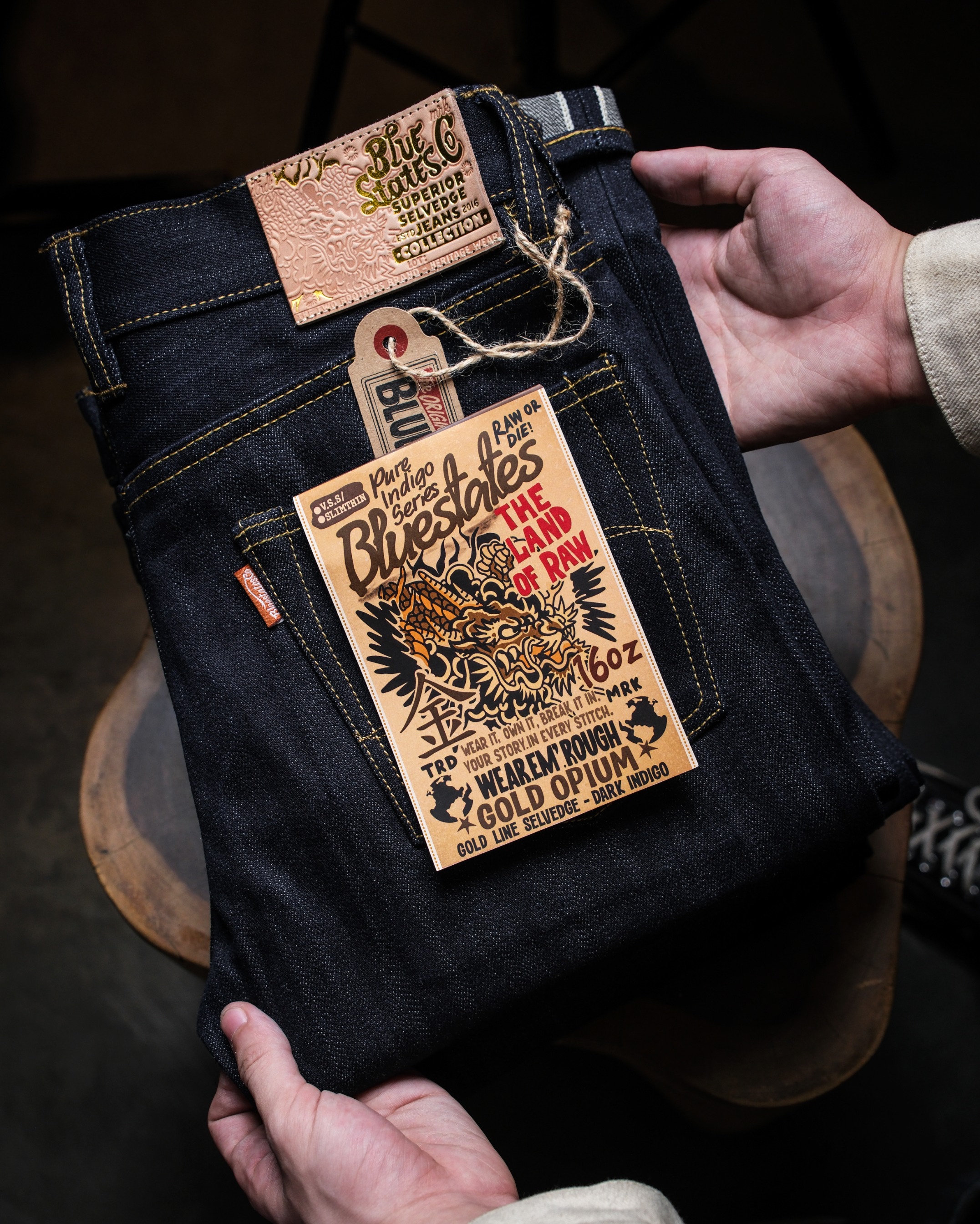 Delivering Art Through Denim & Jeans - Gold Opium - 16oz raw denim