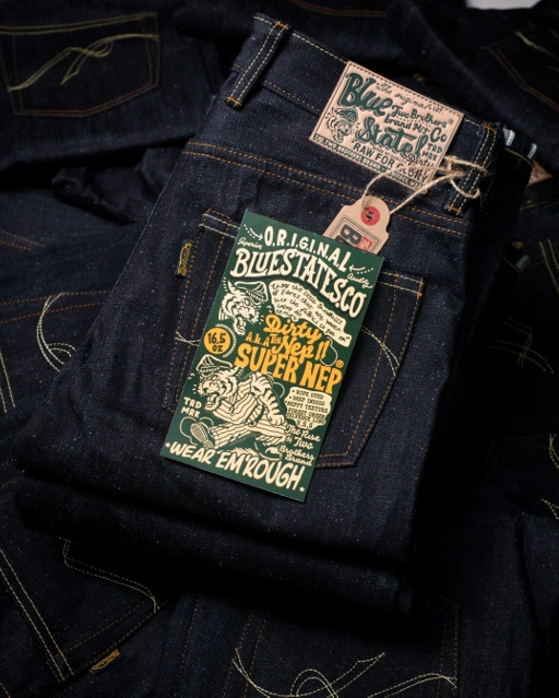 Image of Bluestates Raw Selvedge Denim - SUPER NEP 16.5 oz Deep Indigo Slim Straight selevdge jeans