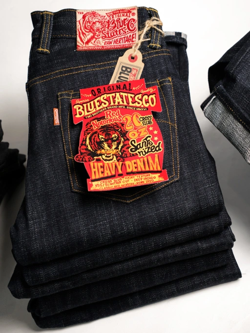 Image of Heavyweight Raw Selvedge Denim Pants - 20 oz Red Notorious sanforized Slim Straight / slimfit Bluestates Jeans