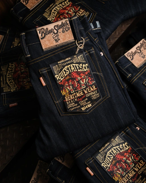 Image of Bluesates Raw Selvedge Denim - Black Crown 16.5 oz Classic sanforized Vintage Deep Indigo selvedge Slim straight & slimfit cut