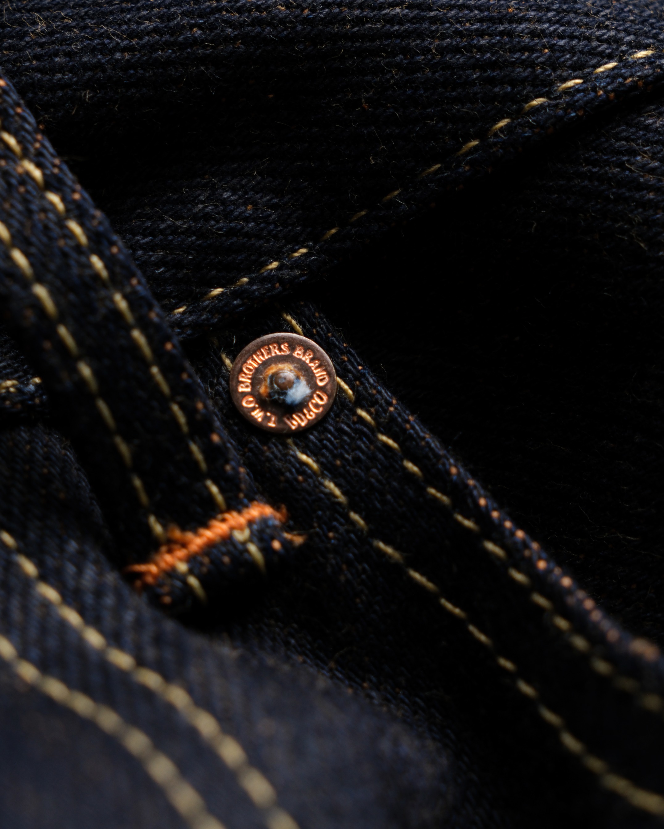 Heavyweight Raw Selvedge Bluestates Denim Pants - 22.5 oz Anniversary Orange Gold Weft unsanforized Slim Straight jeans