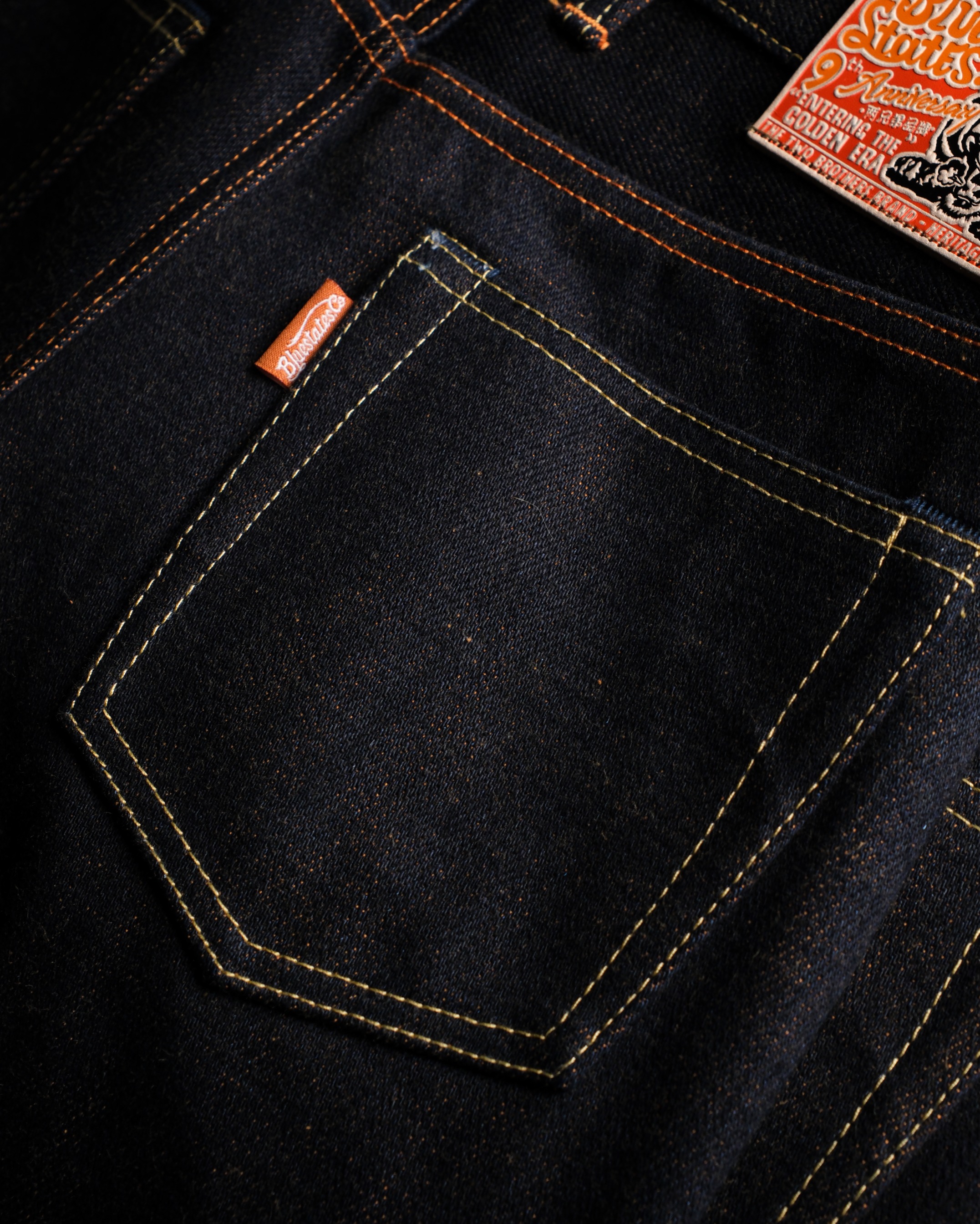Heavyweight Raw Selvedge Bluestates Denim Pants - 22.5 oz Anniversary Orange Gold Weft unsanforized Slim Straight jeans