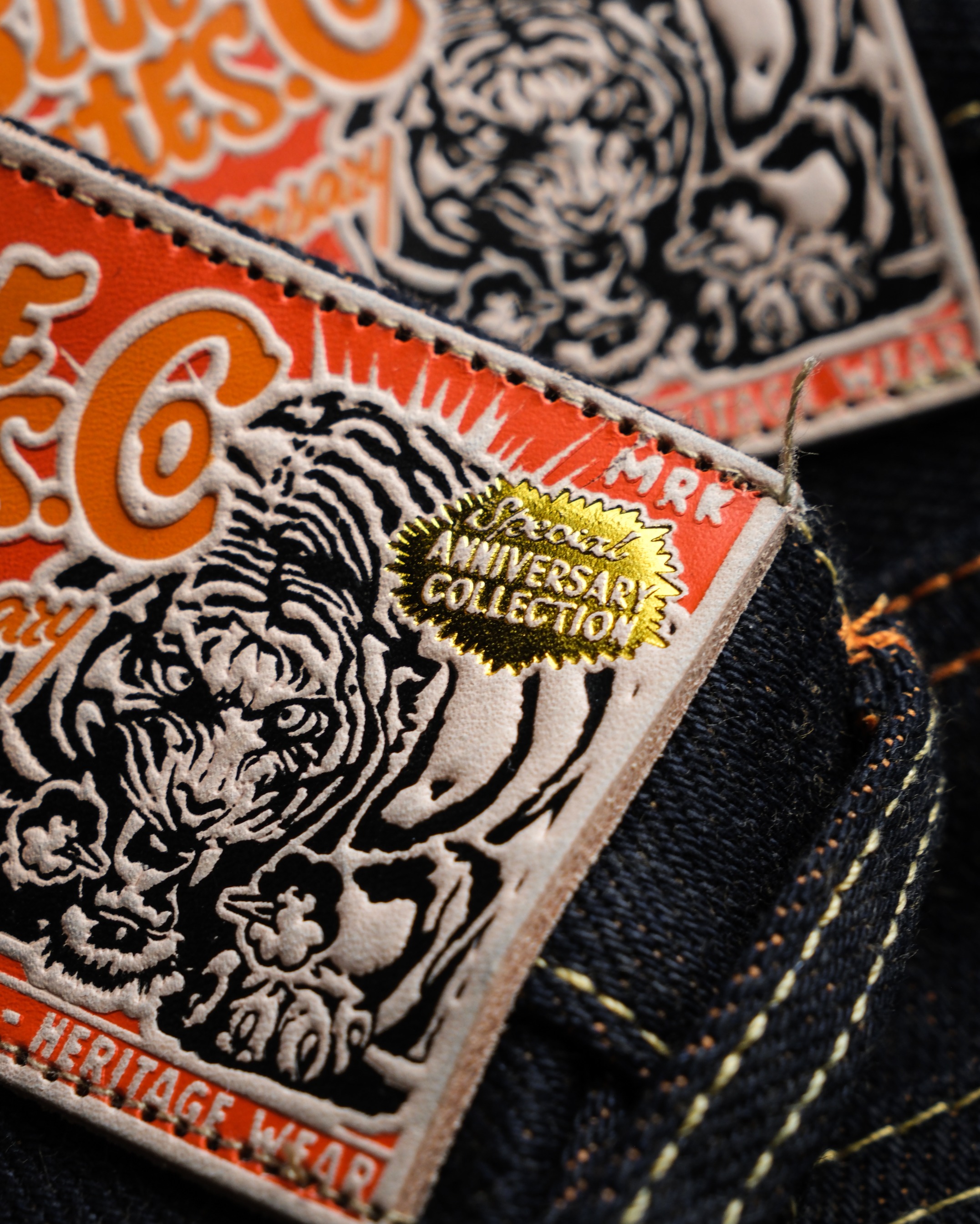 Heavyweight Raw Selvedge Bluestates Denim Pants - 22.5 oz Anniversary Orange Gold Weft unsanforized Slim Straight jeans