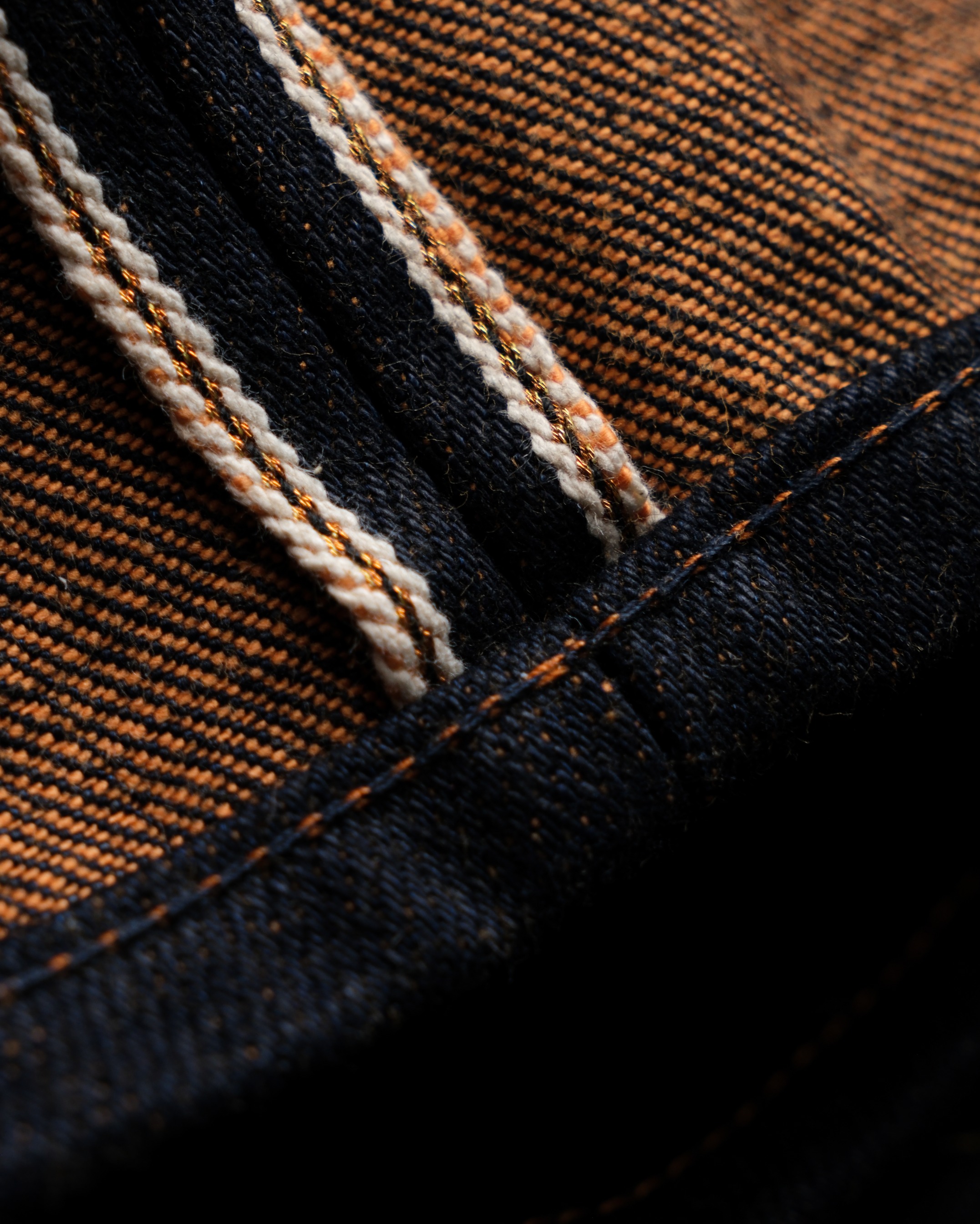 Heavyweight Raw Selvedge Bluestates Denim Pants - 22.5 oz Anniversary Orange Gold Weft unsanforized Slim Straight jeans