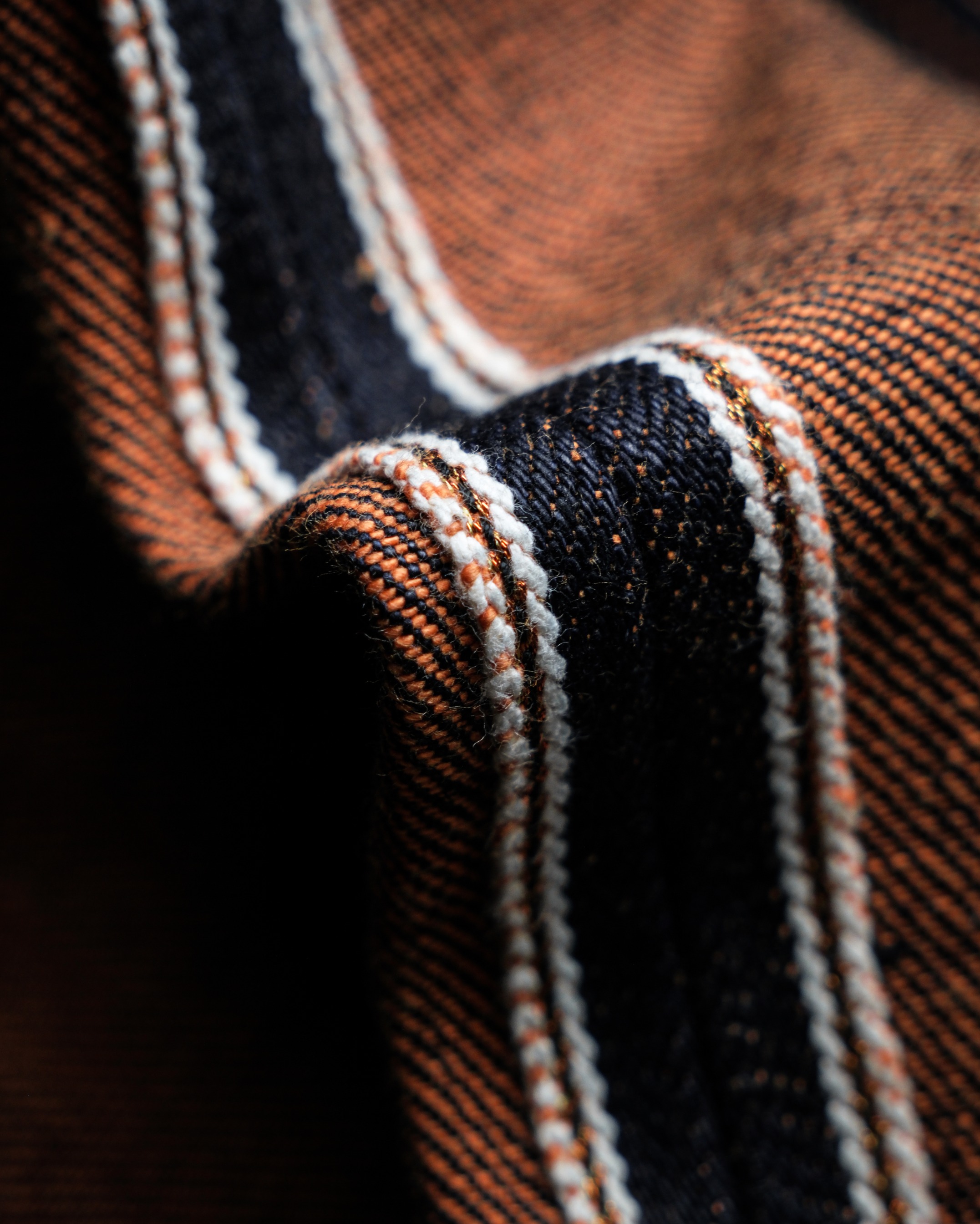 Heavyweight Raw Selvedge Bluestates Denim Pants - 22.5 oz Anniversary Orange Gold Weft unsanforized Slim Straight jeans