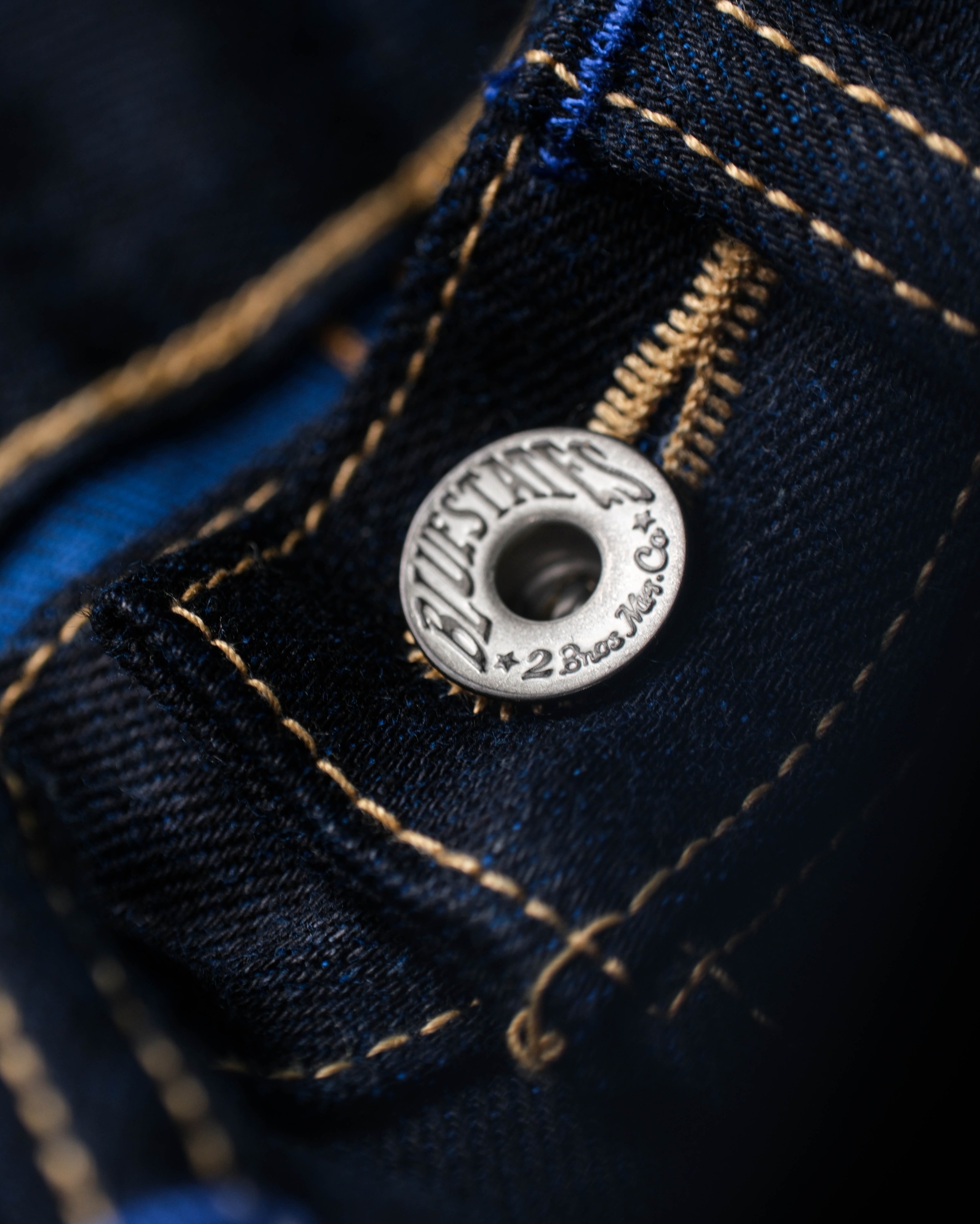 BLUESTATES raw Selvedge denim - Sugar Tiger 16oz Indigo Blue Weft color Australian Cotton Sanforized Slim Straight / Slim Fit Jeans