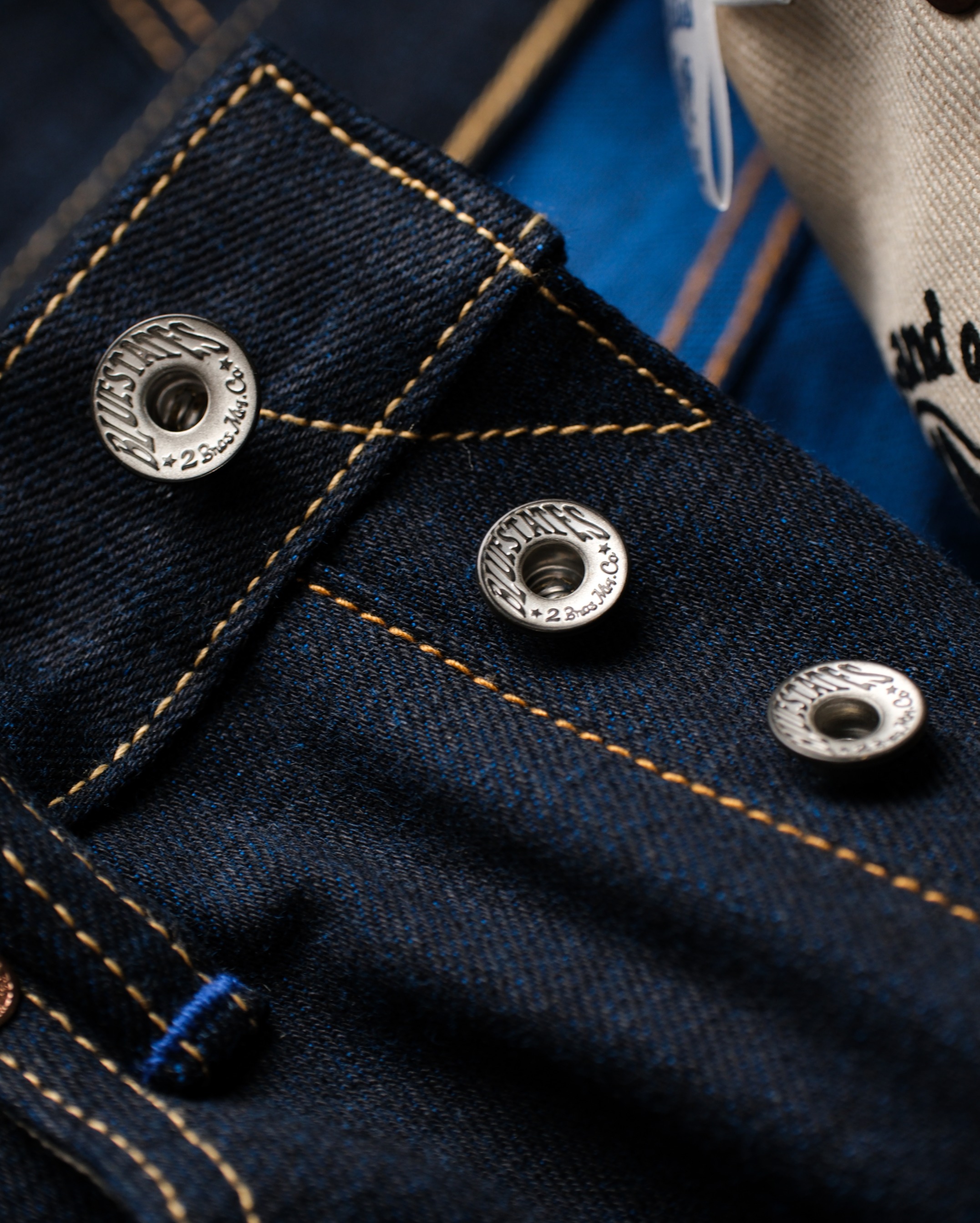 BLUESTATES raw Selvedge denim - Sugar Tiger 16oz Indigo Blue Weft color Australian Cotton Sanforized Slim Straight / Slim Fit Jeans