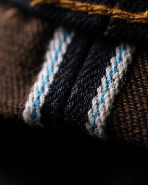Image of BLUESTATES raw Selvedge denim - Sugar Tiger 16oz Indigo Dark Brown Weft Australian Cotton Sanforized Slim Straight / Slim Fit Jeans
