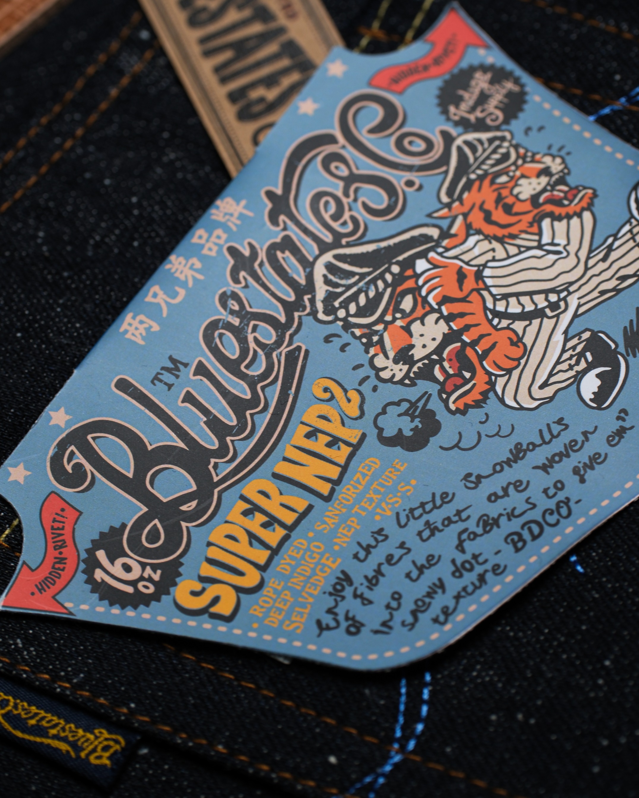 Bluestates Raw Selvedge Denim - SUPER NEP 16 oz Deep Indigo Slim Straight selevdge jeans