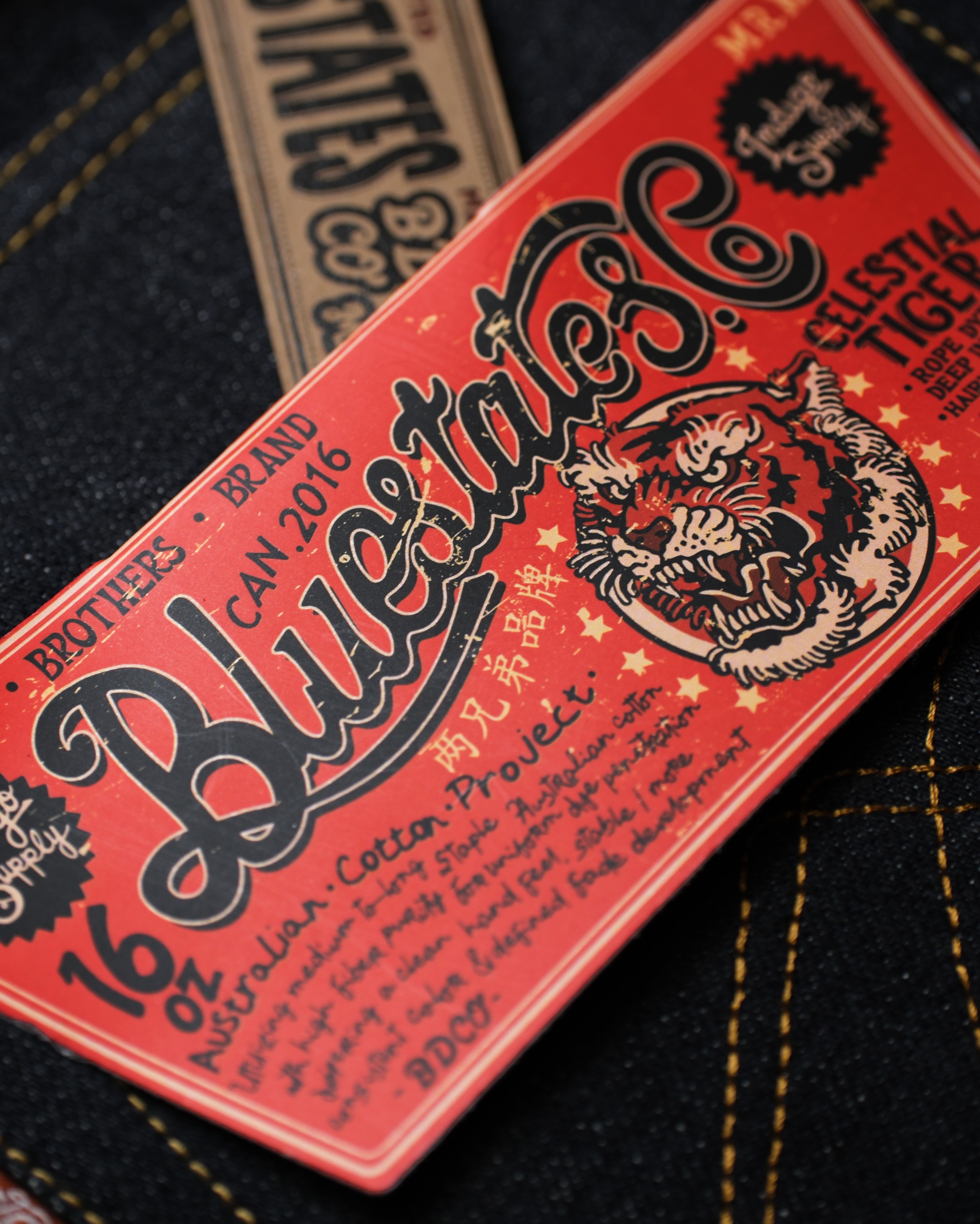 Bluestates Raw Selvedge Denim - Celestial Tiger 16 oz Deep Indigo Slim Straight selevdge jeans