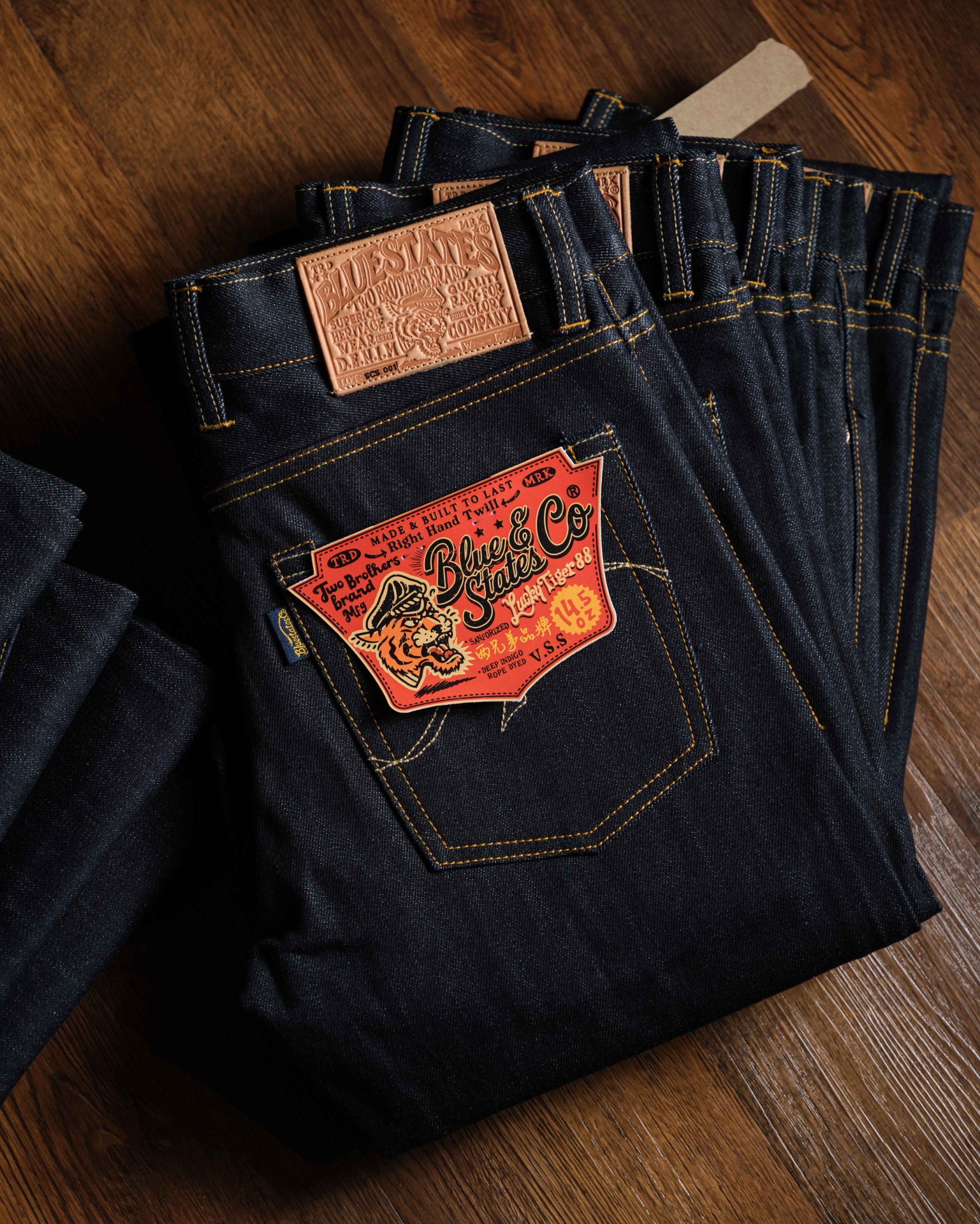 Bluestates Raw Denim - 14.5 oz Lucky Tiger88 deep indigo rope dyed non selvedge sanforized jeans slim straight/slimfit