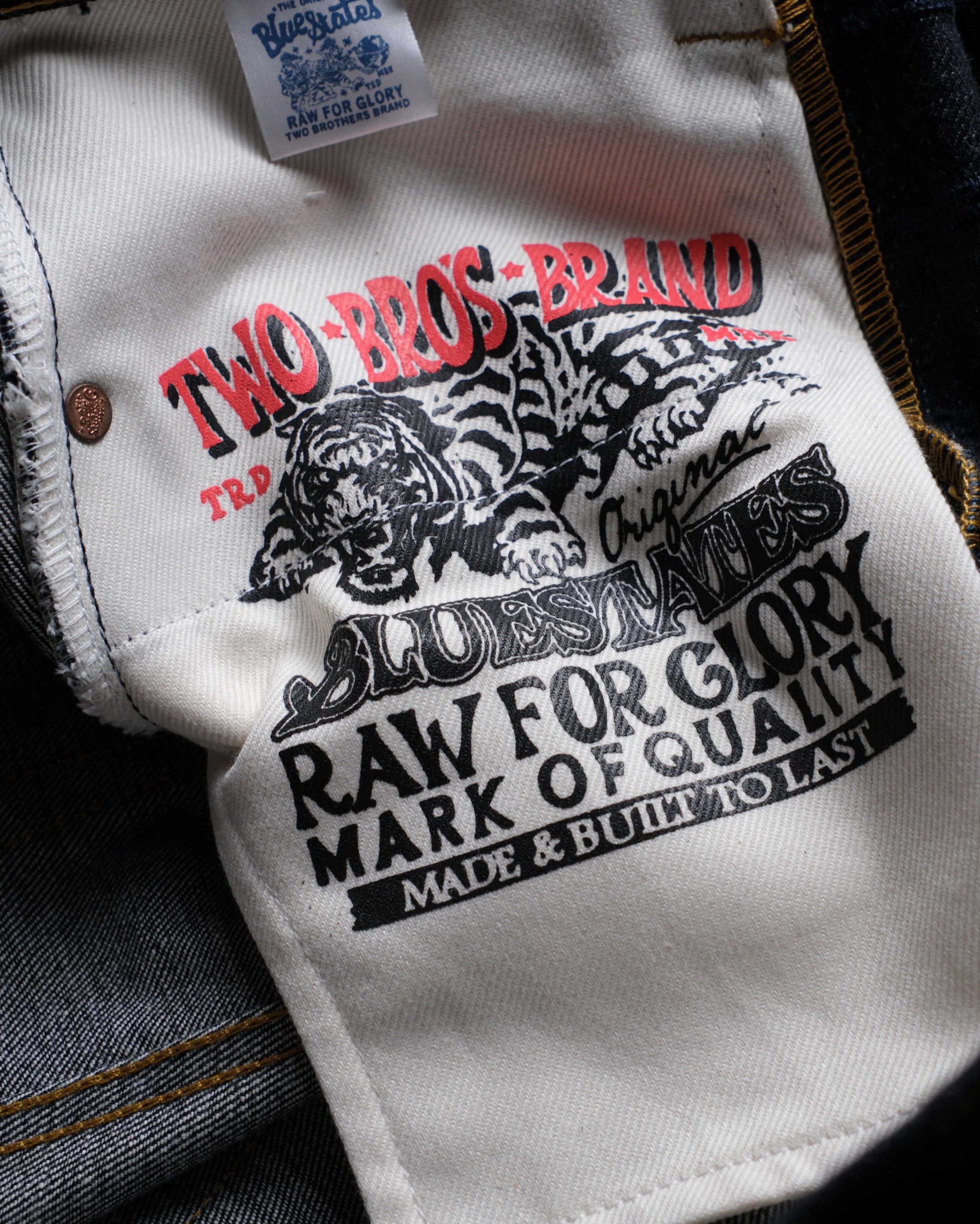Bluestates Raw Selvedge Denim - Pink Throttle 16 oz Australian cotton Deep Indigo rope dyed Slim Straight selevdge jeans