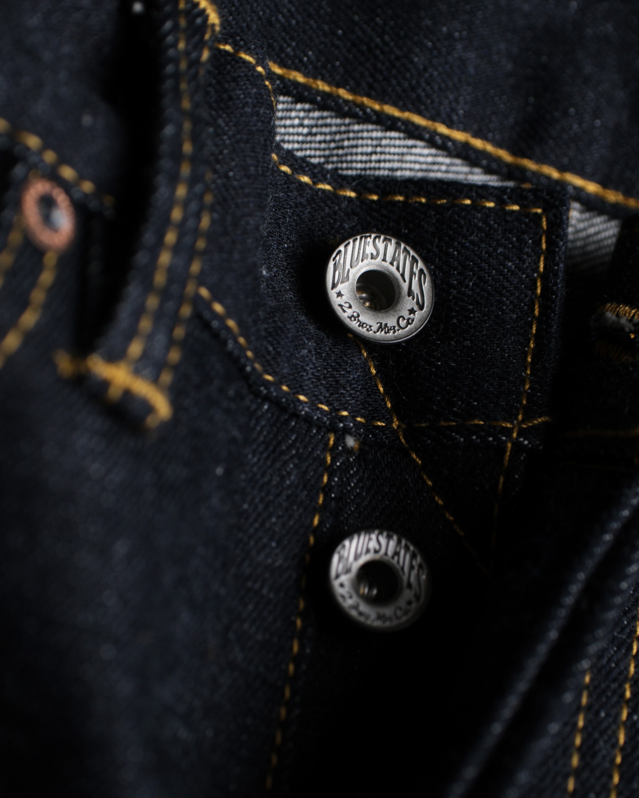 Bluestates Raw Selvedge Denim - Pink Throttle 16 oz Australian cotton Deep Indigo rope dyed Slim Straight selevdge jeans