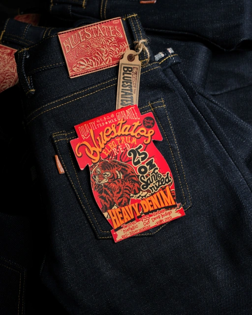 Image of Bluestates 25oz Heavyweight Denim Selvedge Pants - Vintage Deep indigo Electrum Red sanforized Slim Straight jeans