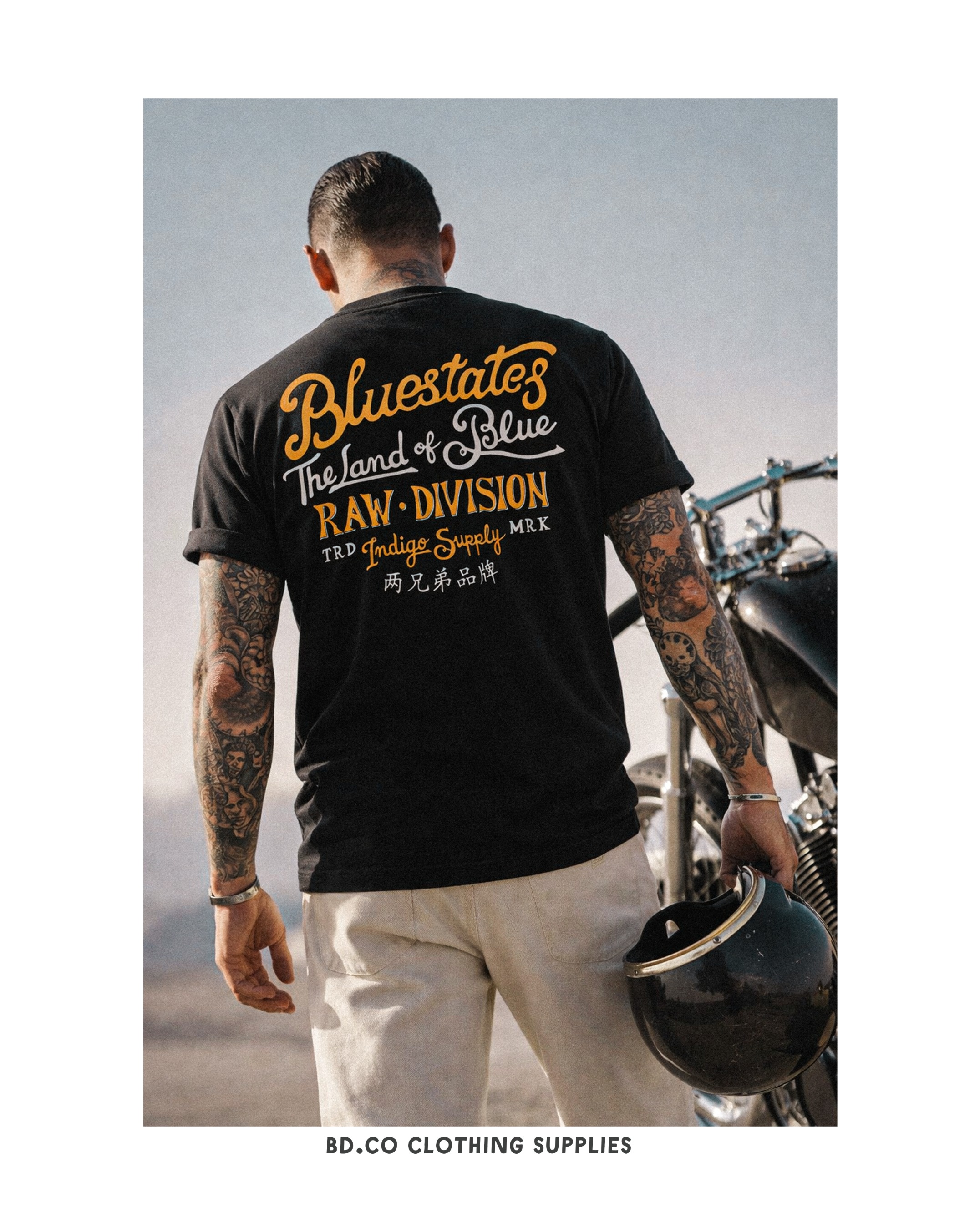 Bluestates Vintage Basic Black Tshirt Classic - Cotton combed 24s