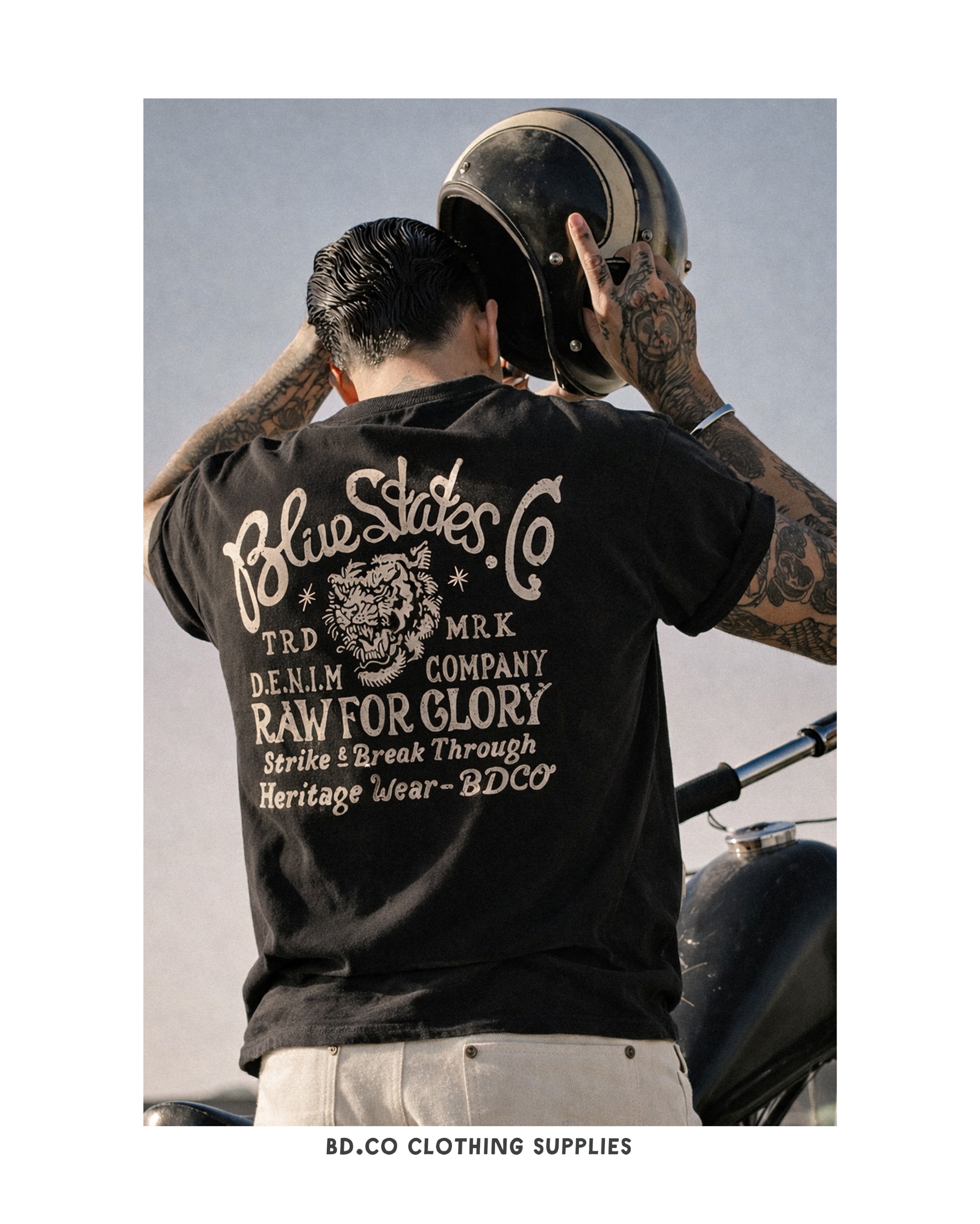 Bluestates Vintage Basic Black Tshirt Tiger - Cotton combed 24s