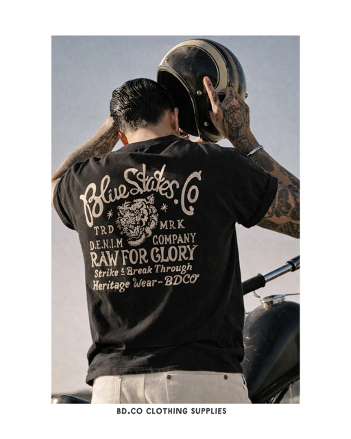 Image of Bluestates Vintage Basic Black Tshirt Tiger - Cotton combed 24s