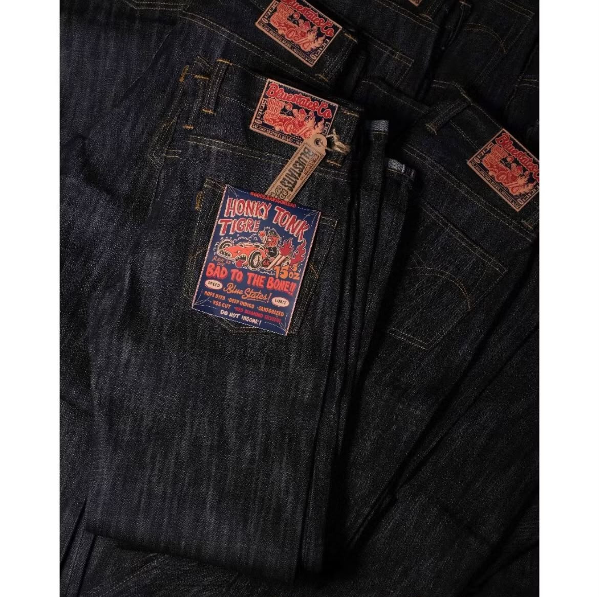 Bluestates Raw Selvedge Denim - Honky Tonk 15.5oz Deep Indigo sanforized slim straight & slimfit jeans