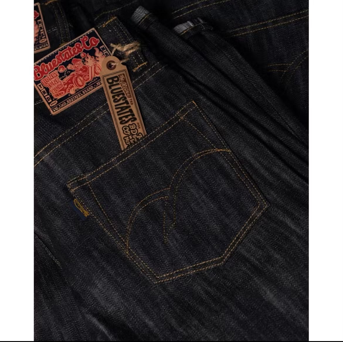 Bluestates Raw Selvedge Denim - Honky Tonk 15.5oz Deep Indigo sanforized slim straight & slimfit jeans