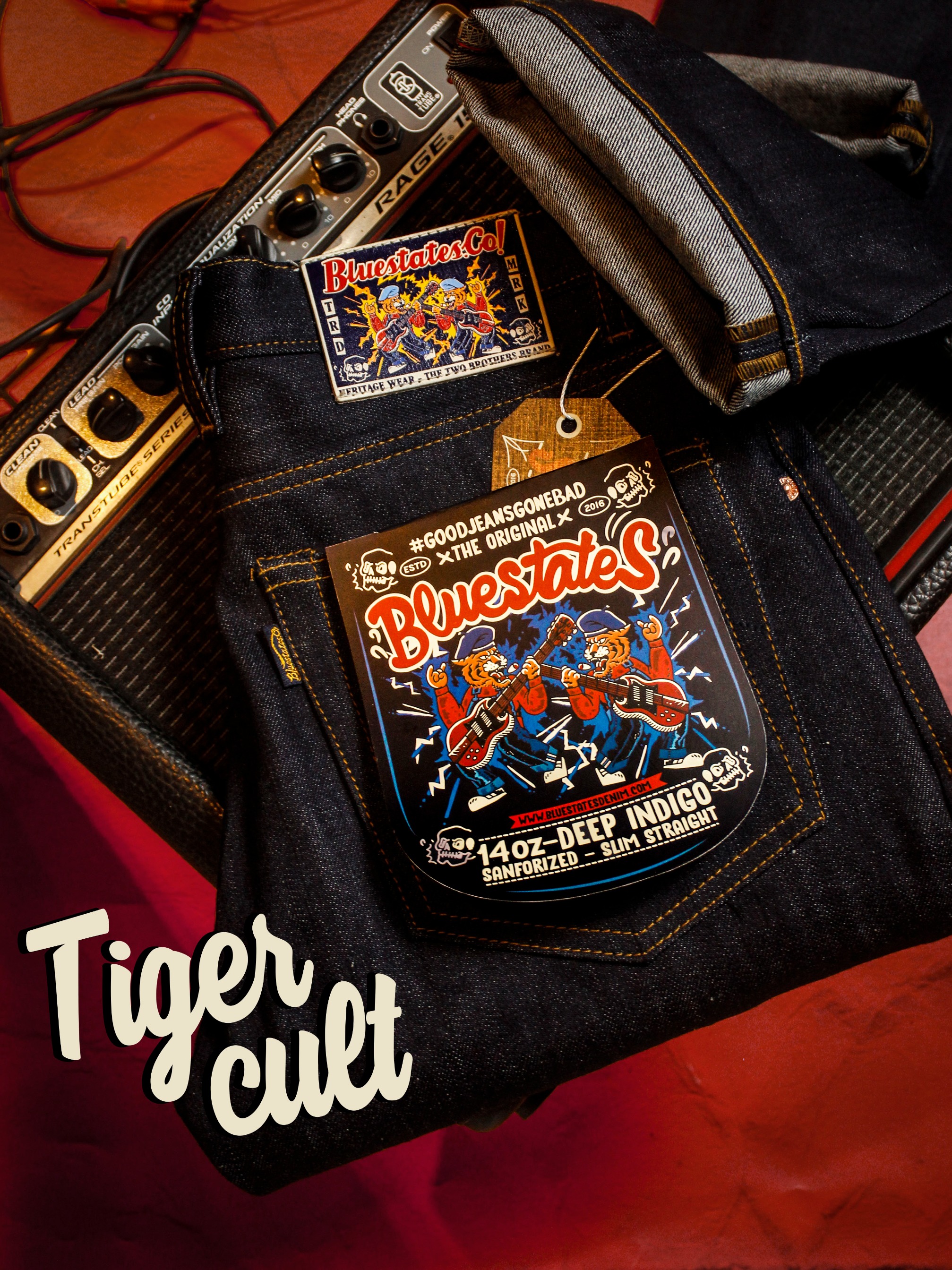 Tiger Cult 14oz Raw Denim Bluestates with selvedge accent / blue indigo / slim straight