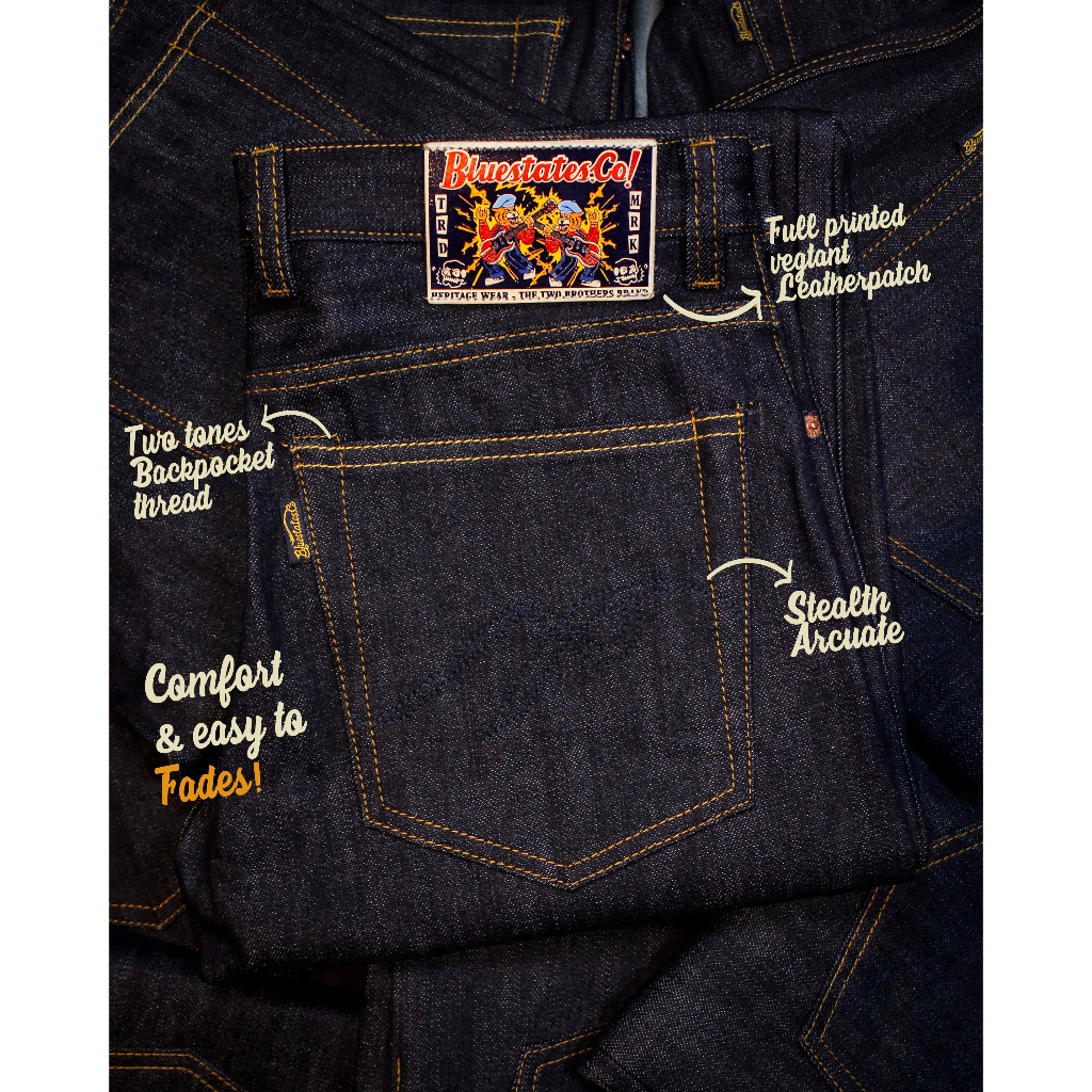 Tiger Cult 14oz Raw Denim Bluestates with selvedge accent / blue indigo / slim straight