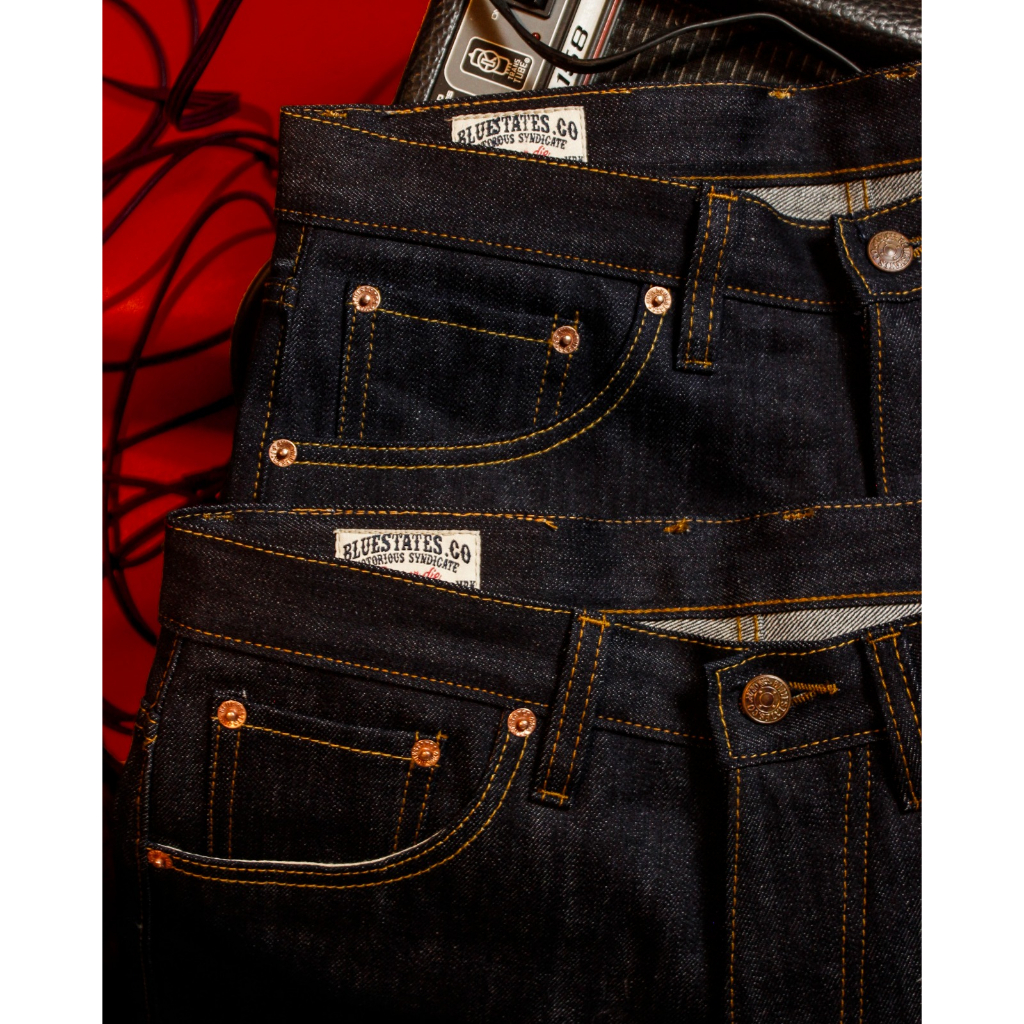 Tiger Cult 14oz Raw Denim Bluestates with selvedge accent / blue indigo / slim straight