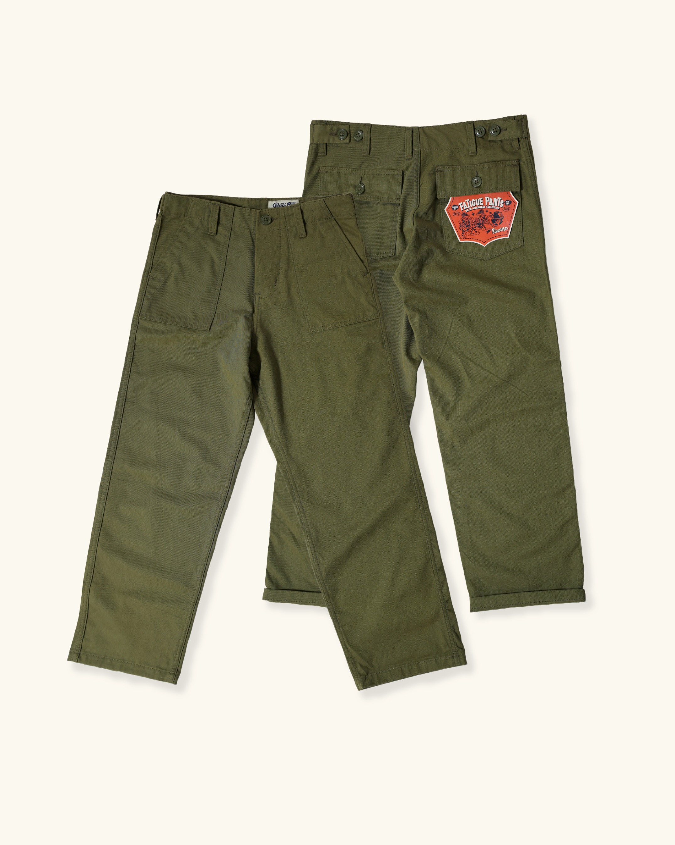 Vintage Military Fatigue Pants Olive Green Regular Fit