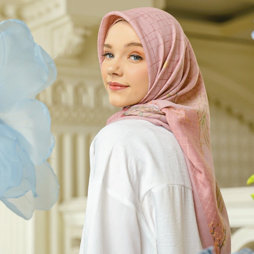 Image of Halwa Scarf Flower Field Peach Beige