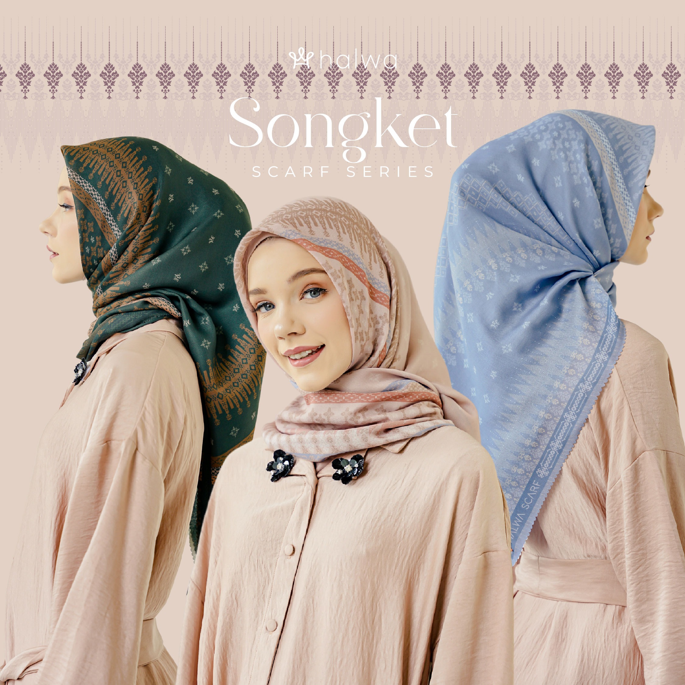 Halwa Scarf Songket Dusty Blue Reborn