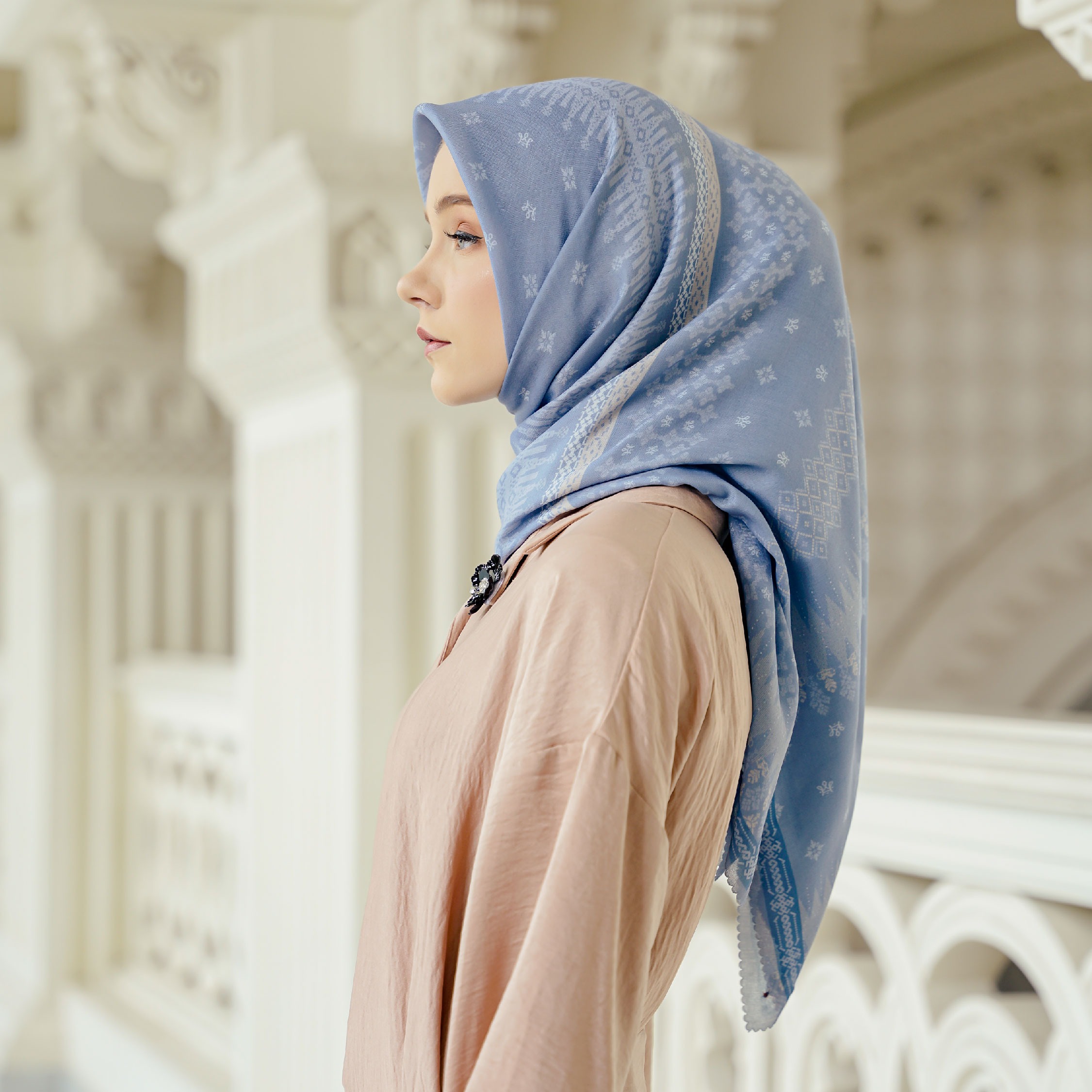 Halwa Scarf Songket Dusty Blue Reborn