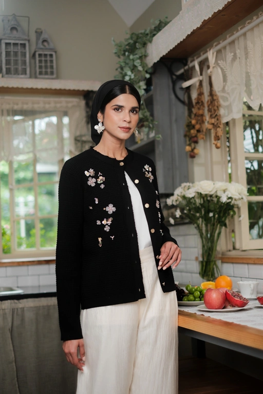 Image of Elara Bloom Cardigan in Black
