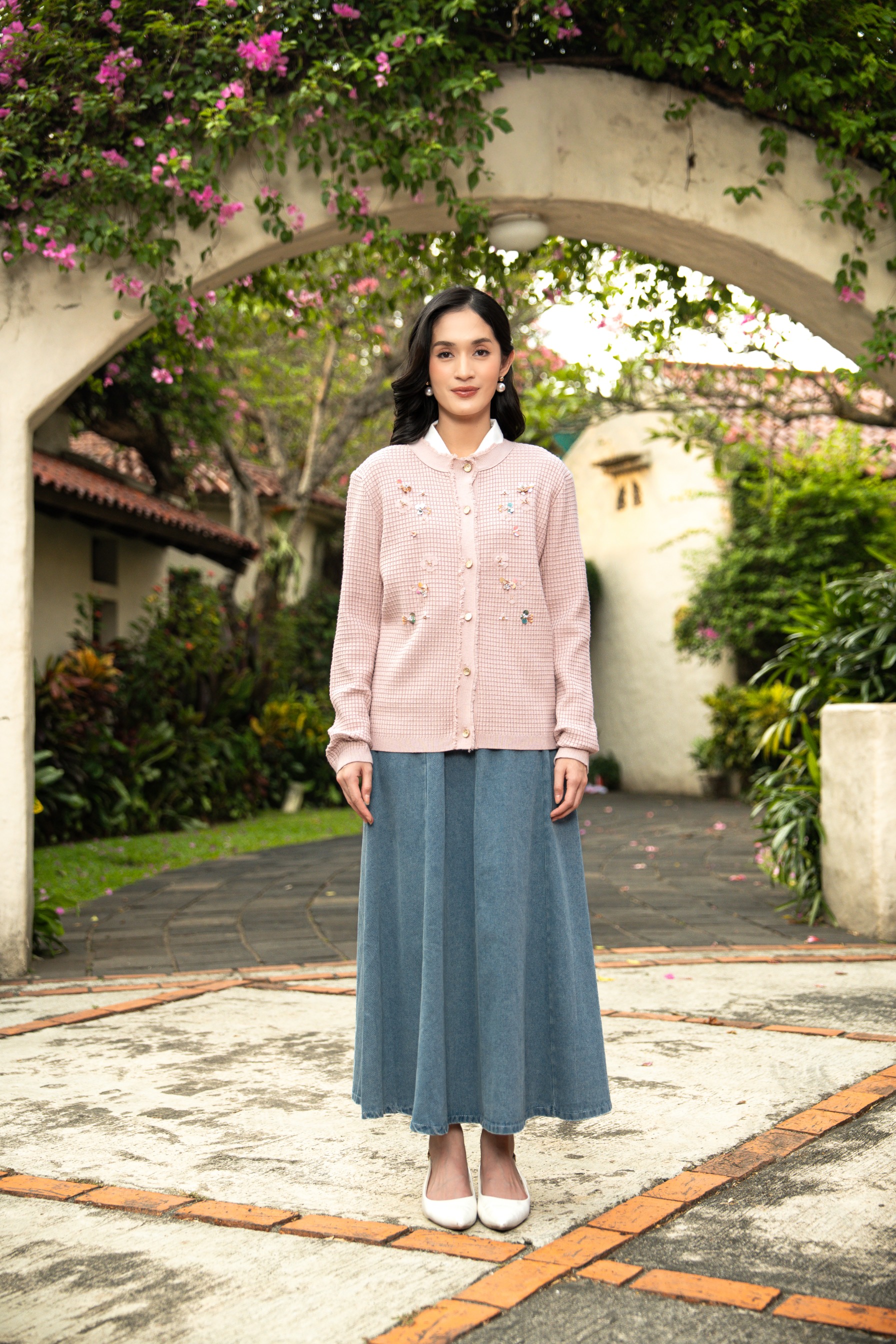 Elara Bloom Cardigan in Dusty Pink