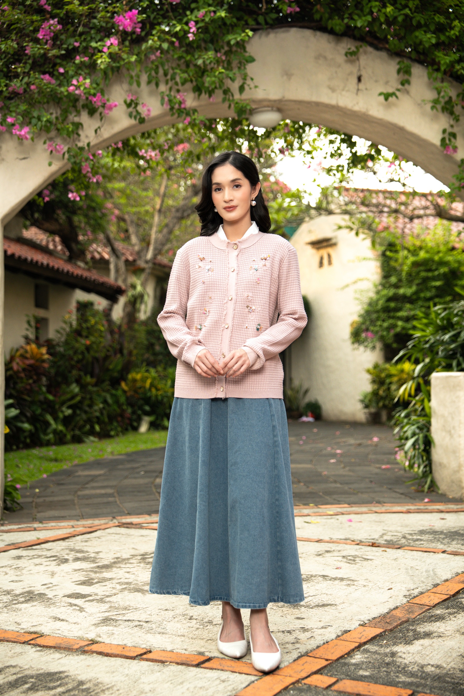 Elara Bloom Cardigan in Dusty Pink