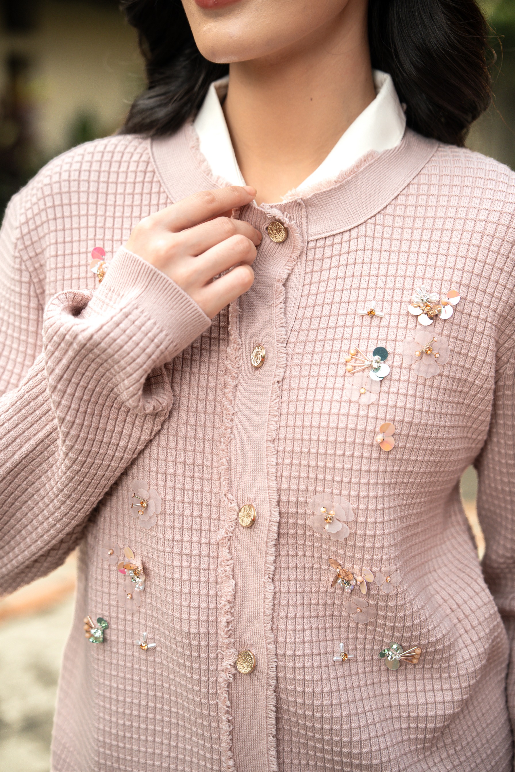Elara Bloom Cardigan in Dusty Pink