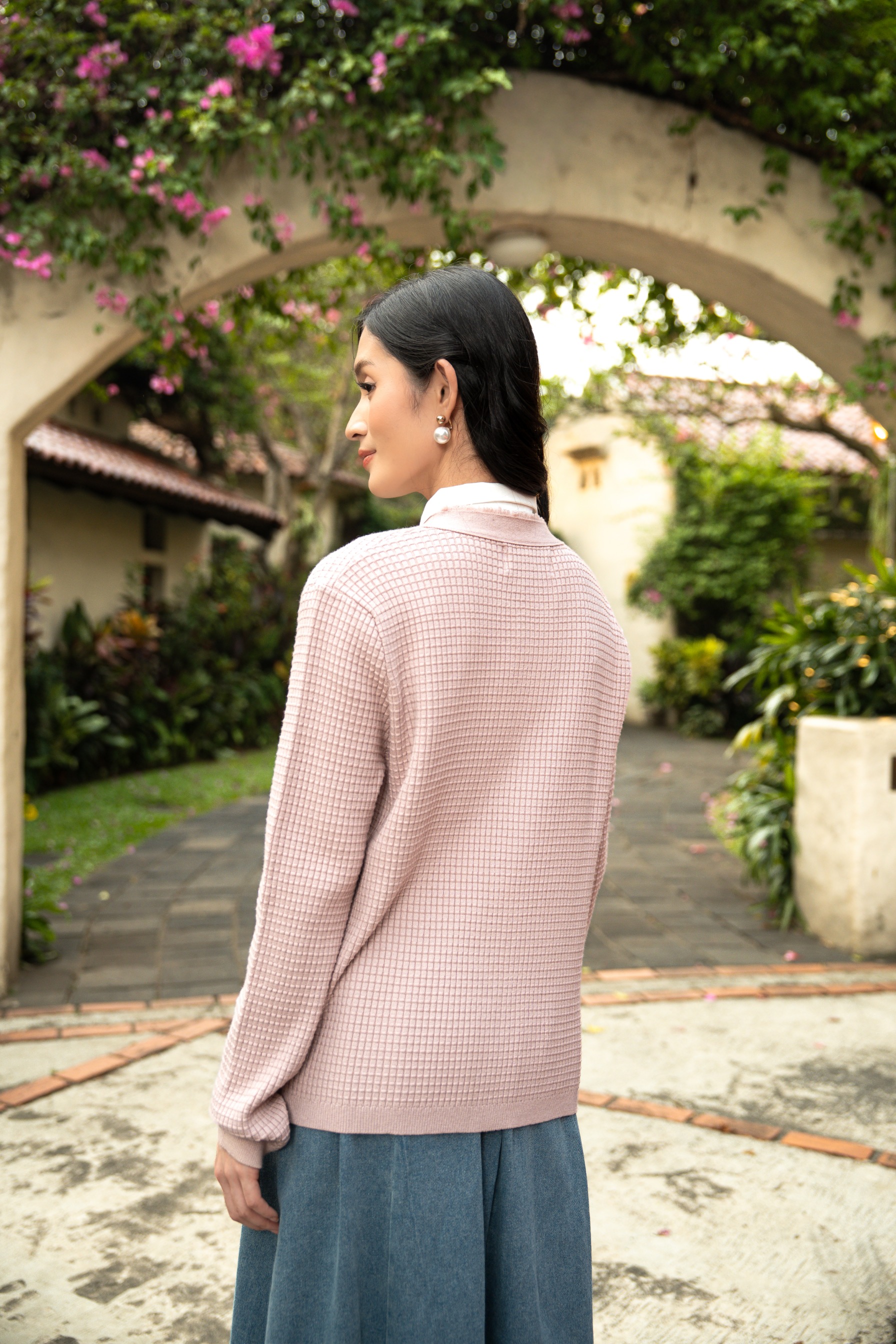 Elara Bloom Cardigan in Dusty Pink