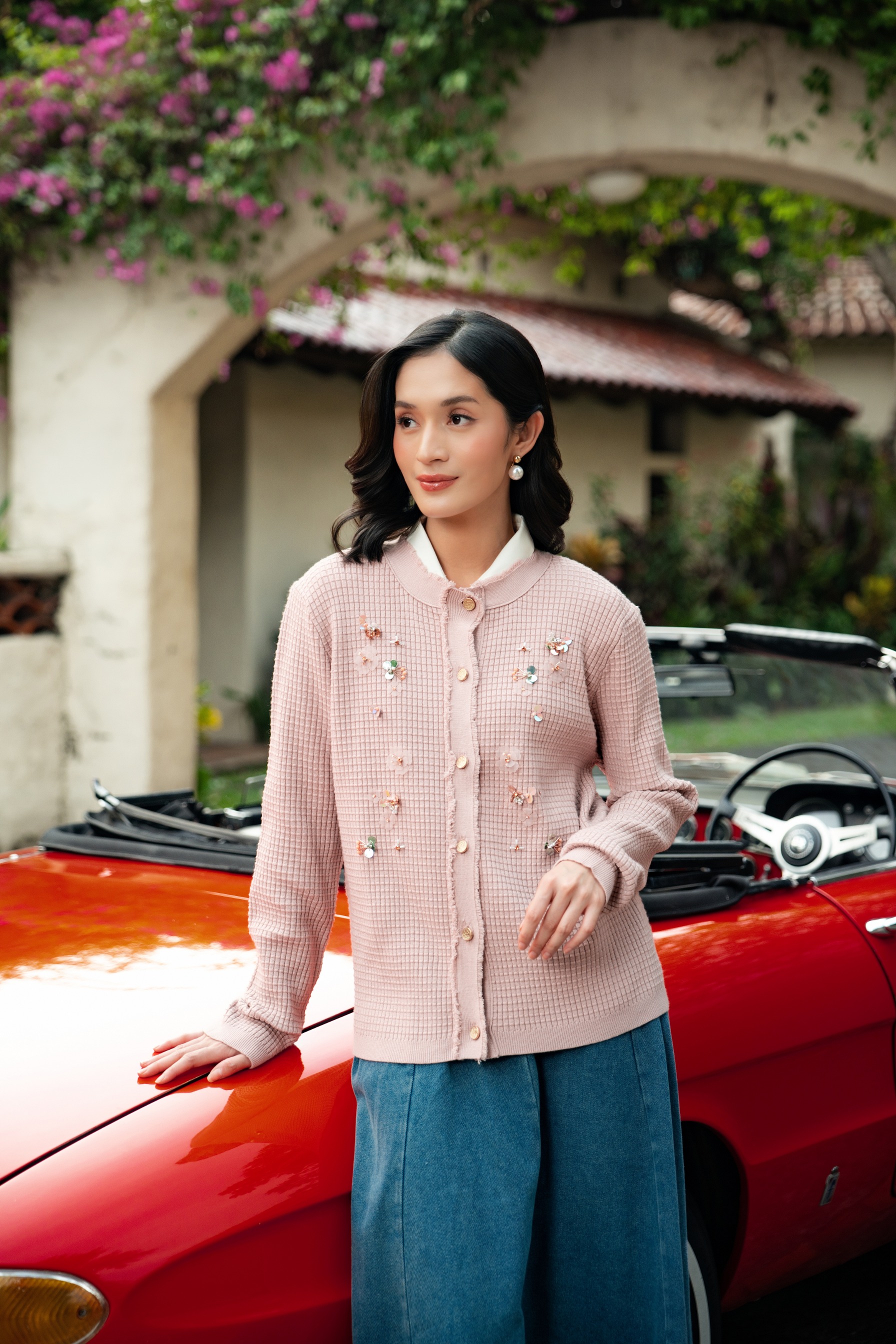 Elara Bloom Cardigan in Dusty Pink
