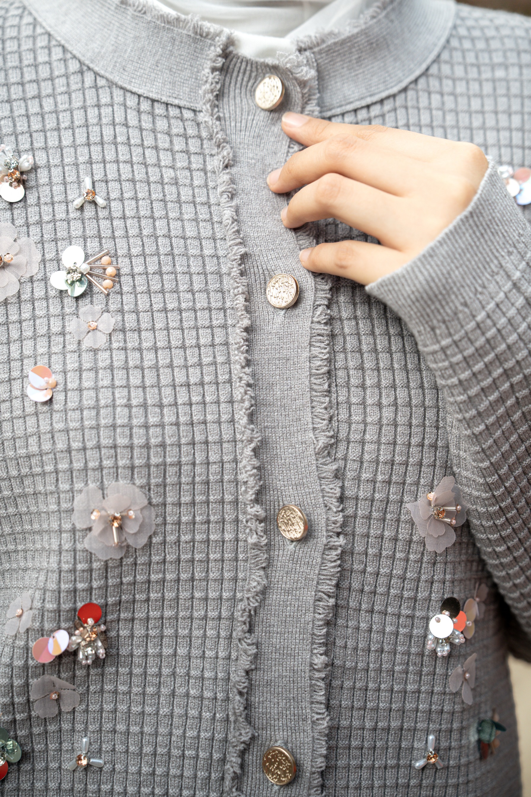 Elara Bloom Cardigan in Grey