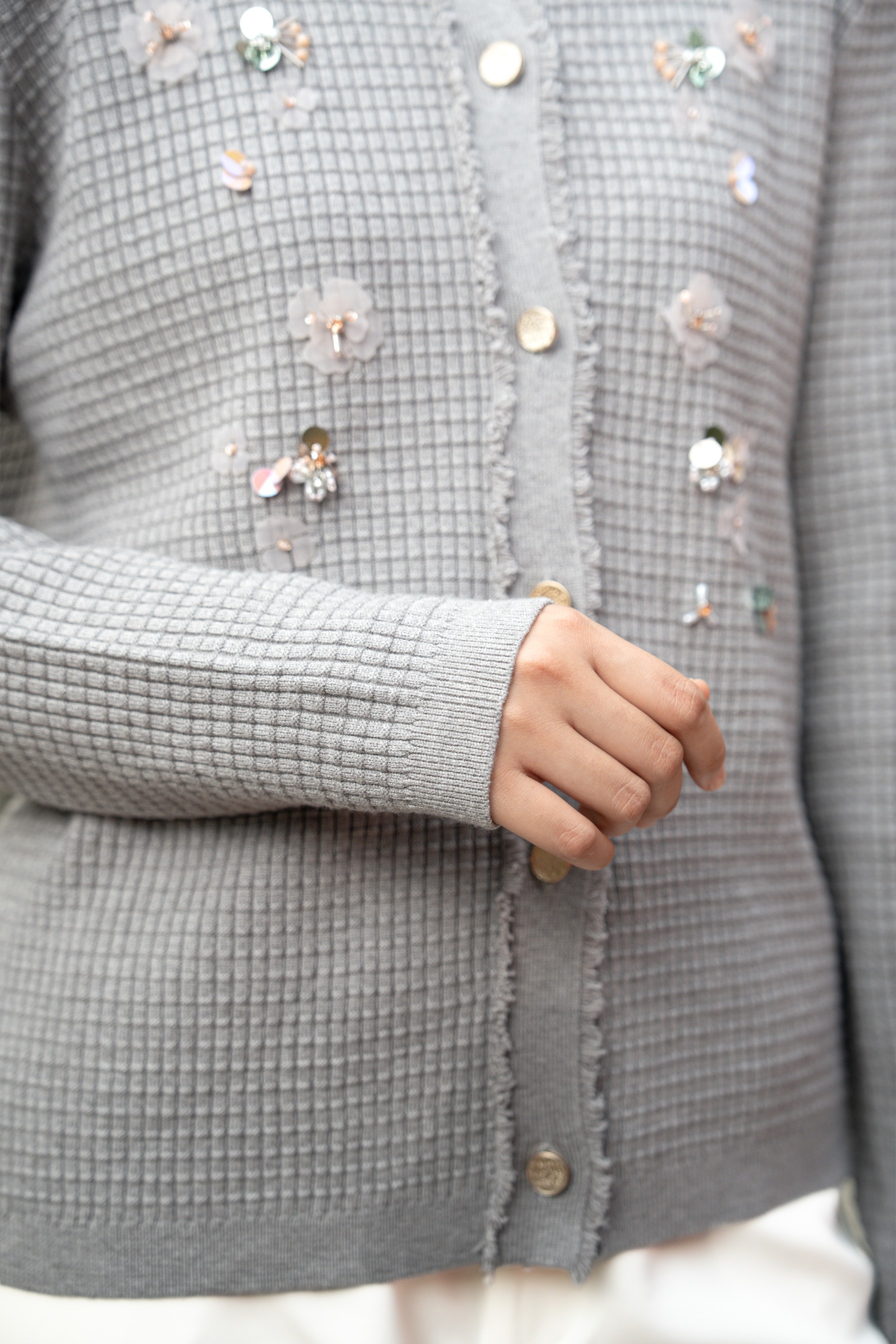 Elara Bloom Cardigan in Grey