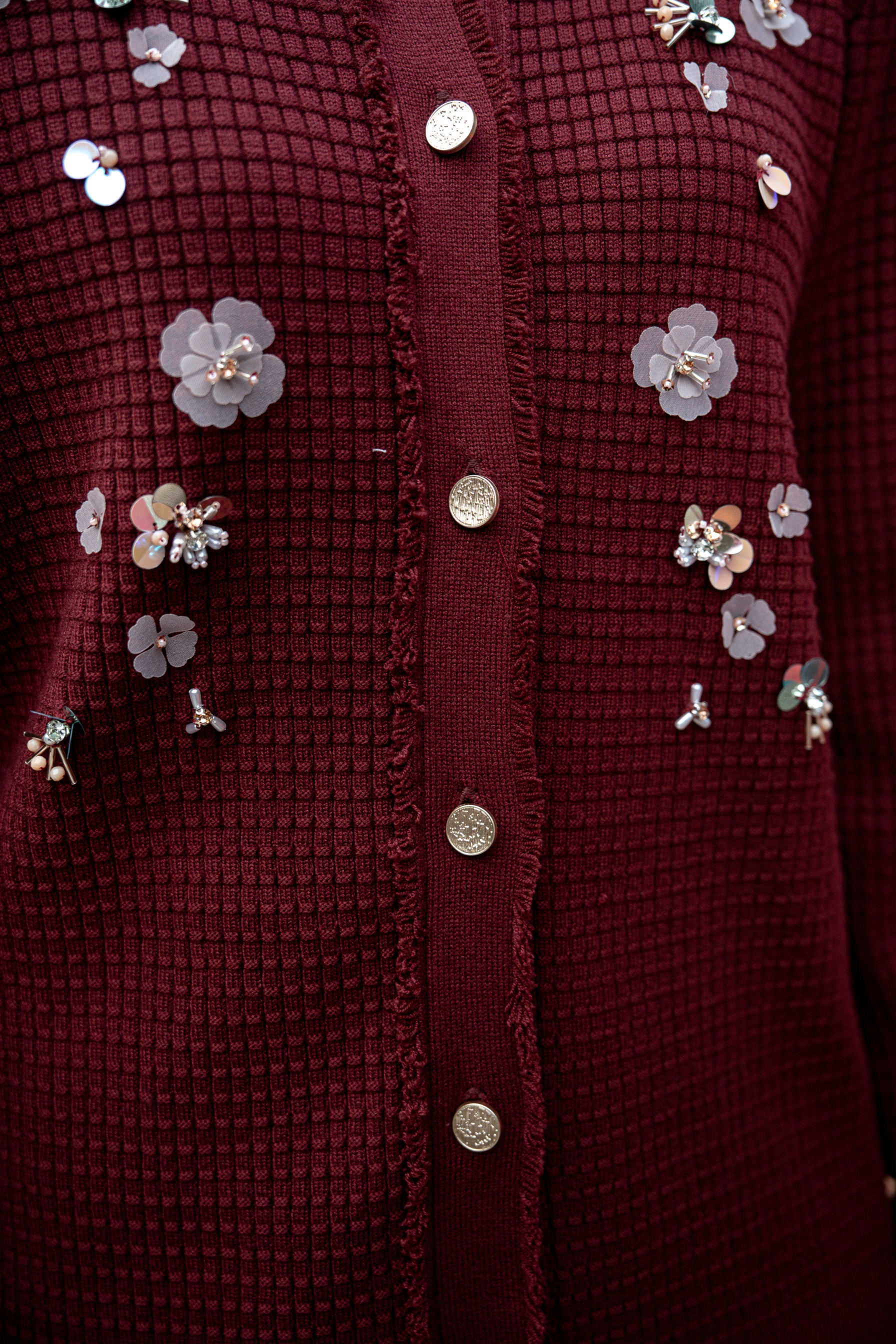 Elara Bloom Cardigan in Maroon